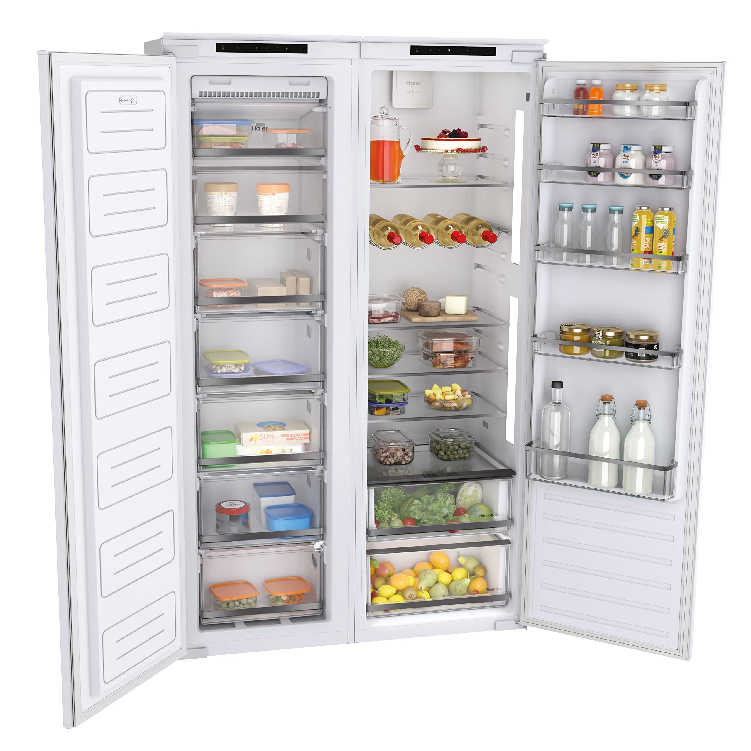 Haier HAMS518EW, Frigorífico Monopuerta Integrable, 2 Cajones, 5 Baldas, 4 Balconeras, Ancho 54cm, Alto 177cm, Capacidad Total 319L, Iluminación LED, Panel de Integración No Incluido