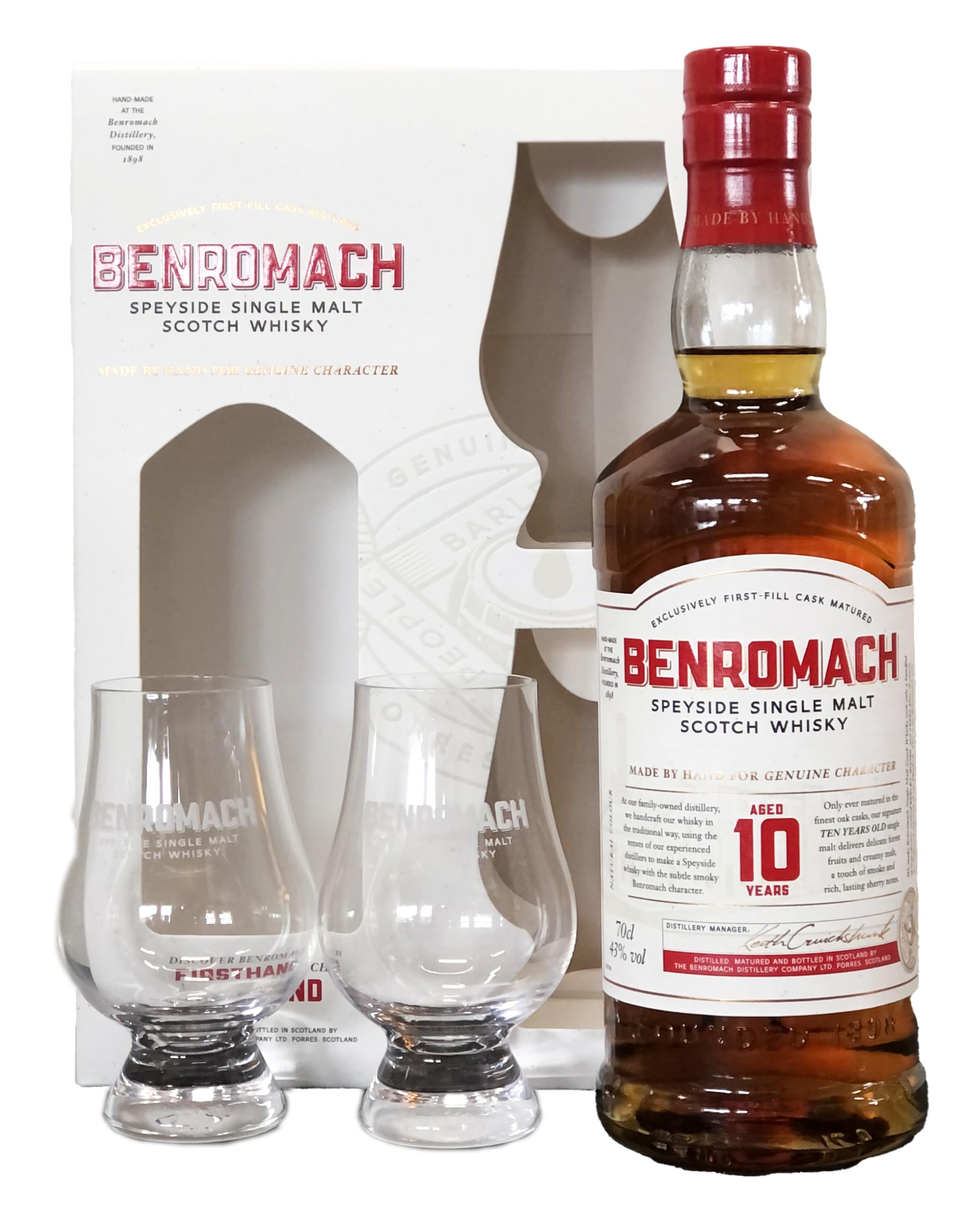 ベンロマック10年 シングルモルトウイスキー 700ml×2本 Amazon.co.jp: ベンロマック 10年 グラスパック 2脚 ギフトBOX 43