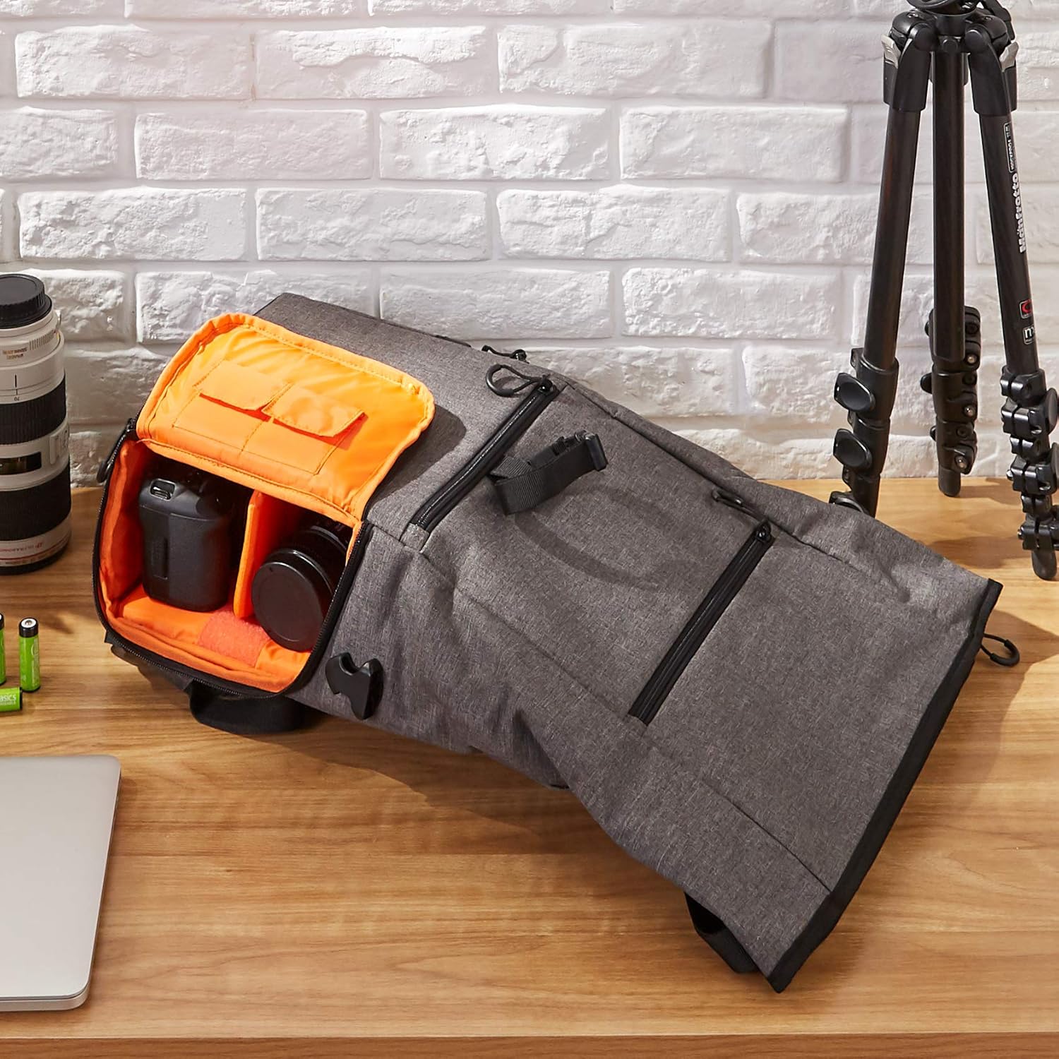  Basics Large Camera Backpack with 15" Laptop Compartment - 12 x 7 x 18 Inches (Light Gray) : Electronics