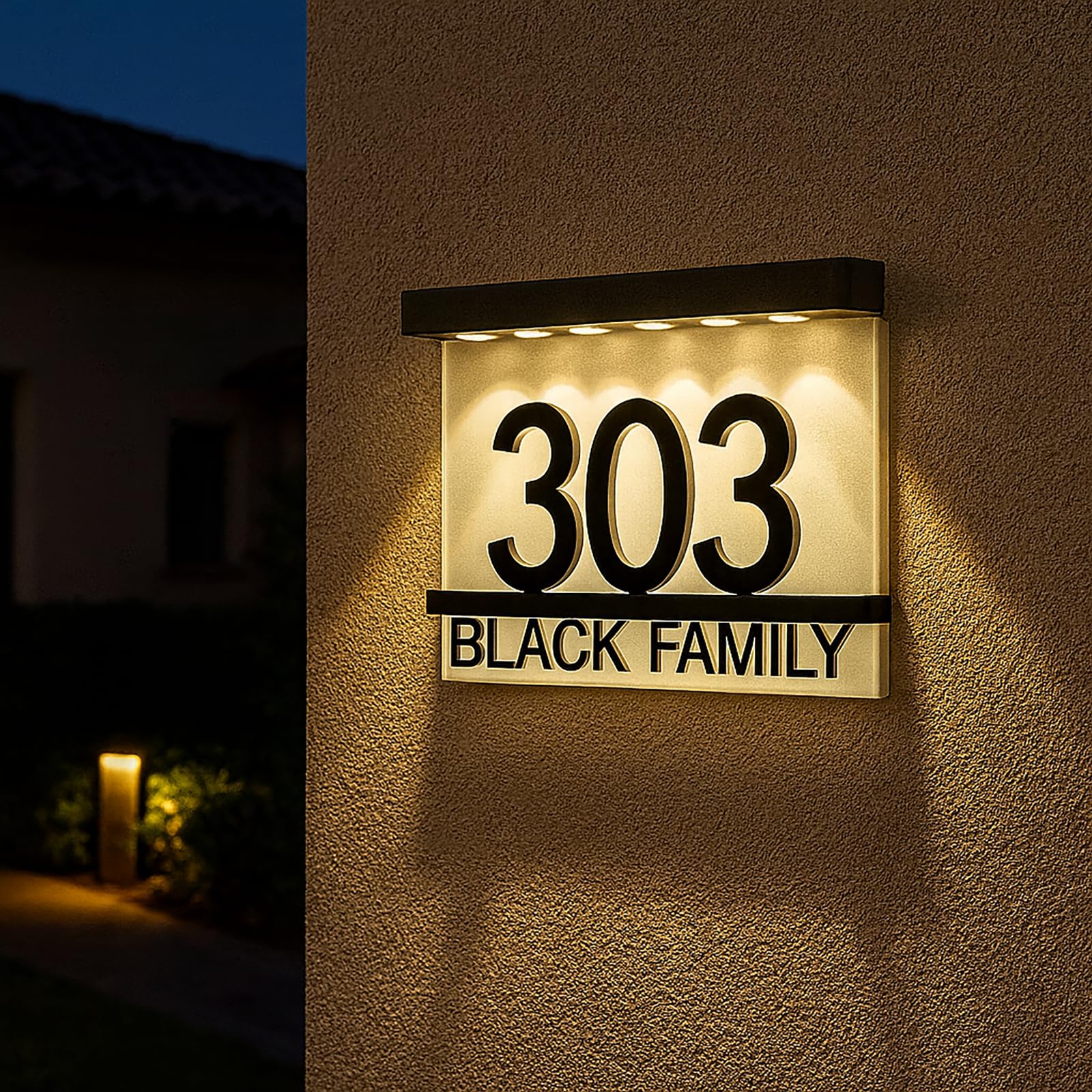 Solar House Numbers Sign - Outdoor LED Lighted Address Plaque, Waterproof Solar-Powered House Number Sign for Yard, Garden, Home, Easy Identification Day & Night