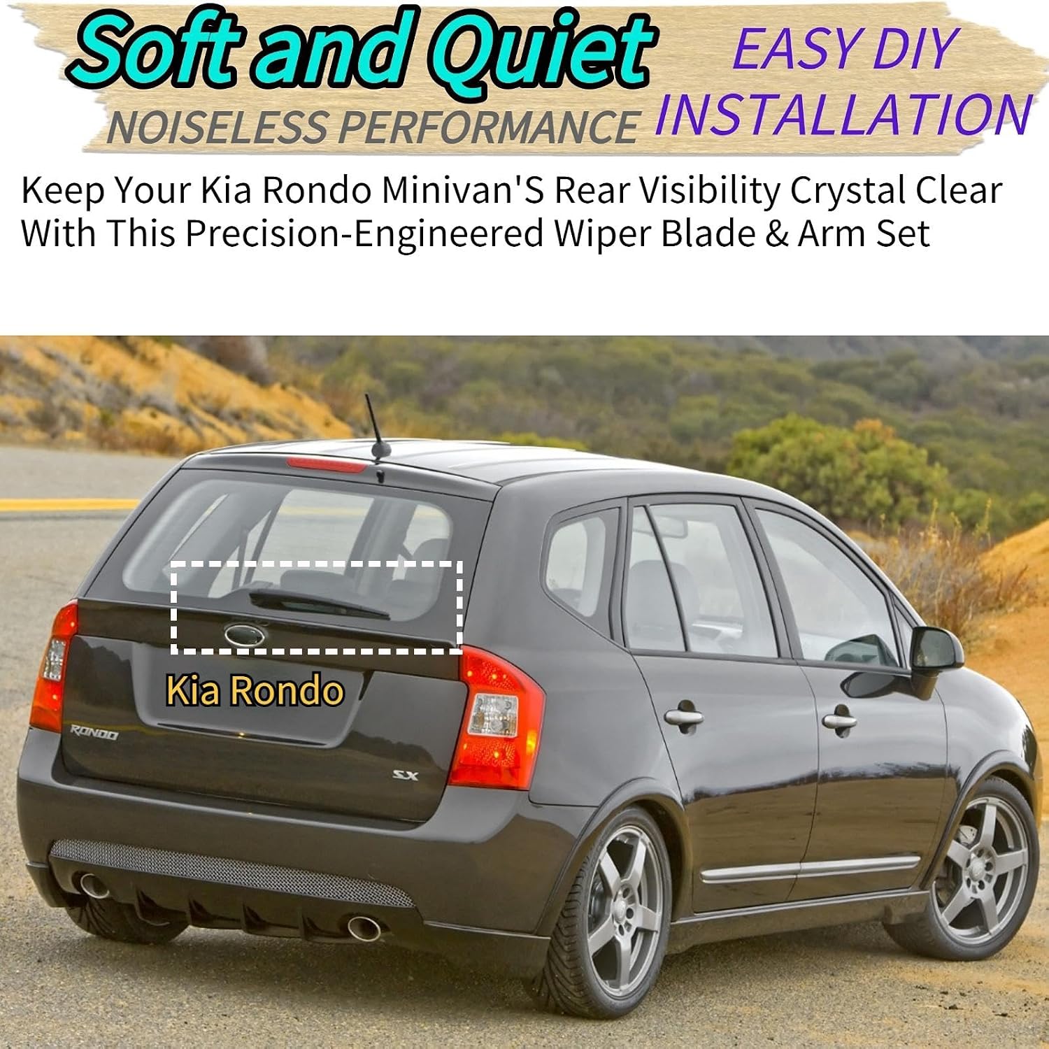 Rear Wiper Blade & Arm Replacement for Kia Rondo Minivan 2007-2010 - OEM Fit for EX, LX Models - All-Weather All Season Rear Back Windshield Wiper Blade Set for 2010 2009 2008 2007 2006