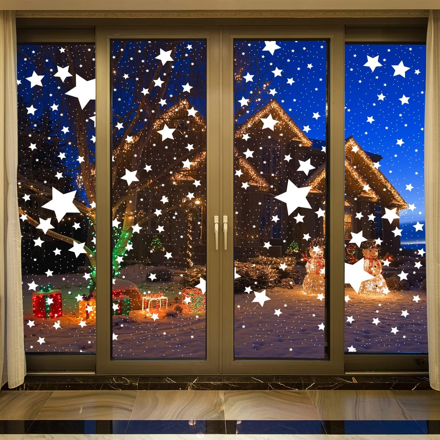 Pegatinas Navideñas Alintor - 348 Piezas PVC Para Ventanas - Copos De Nieve Y Estrellas, Reutilizables, Sin Pegamento