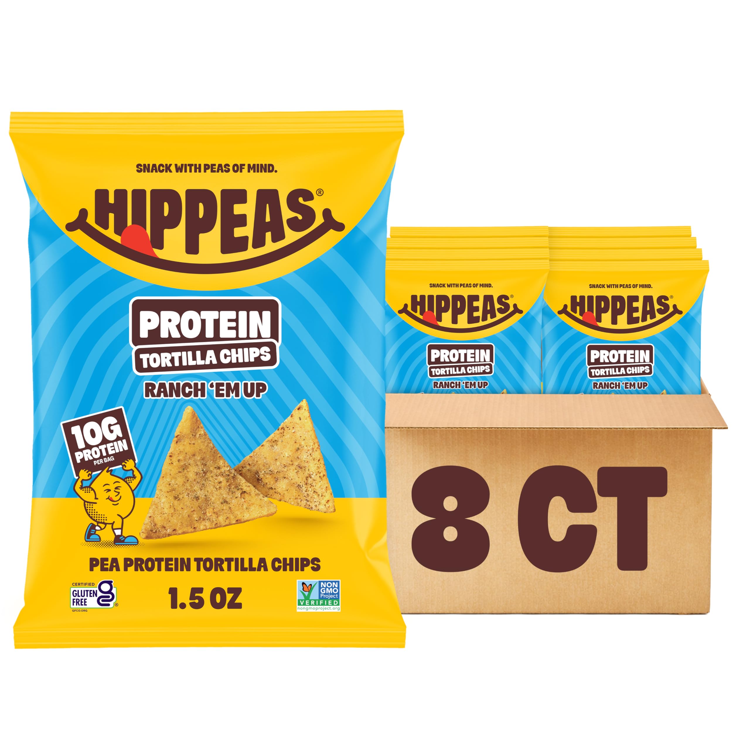 HIPPEAS Chips de tortilla sabor Ranch ’Em Up com proteína vegetal 10 g, 8 pacotes