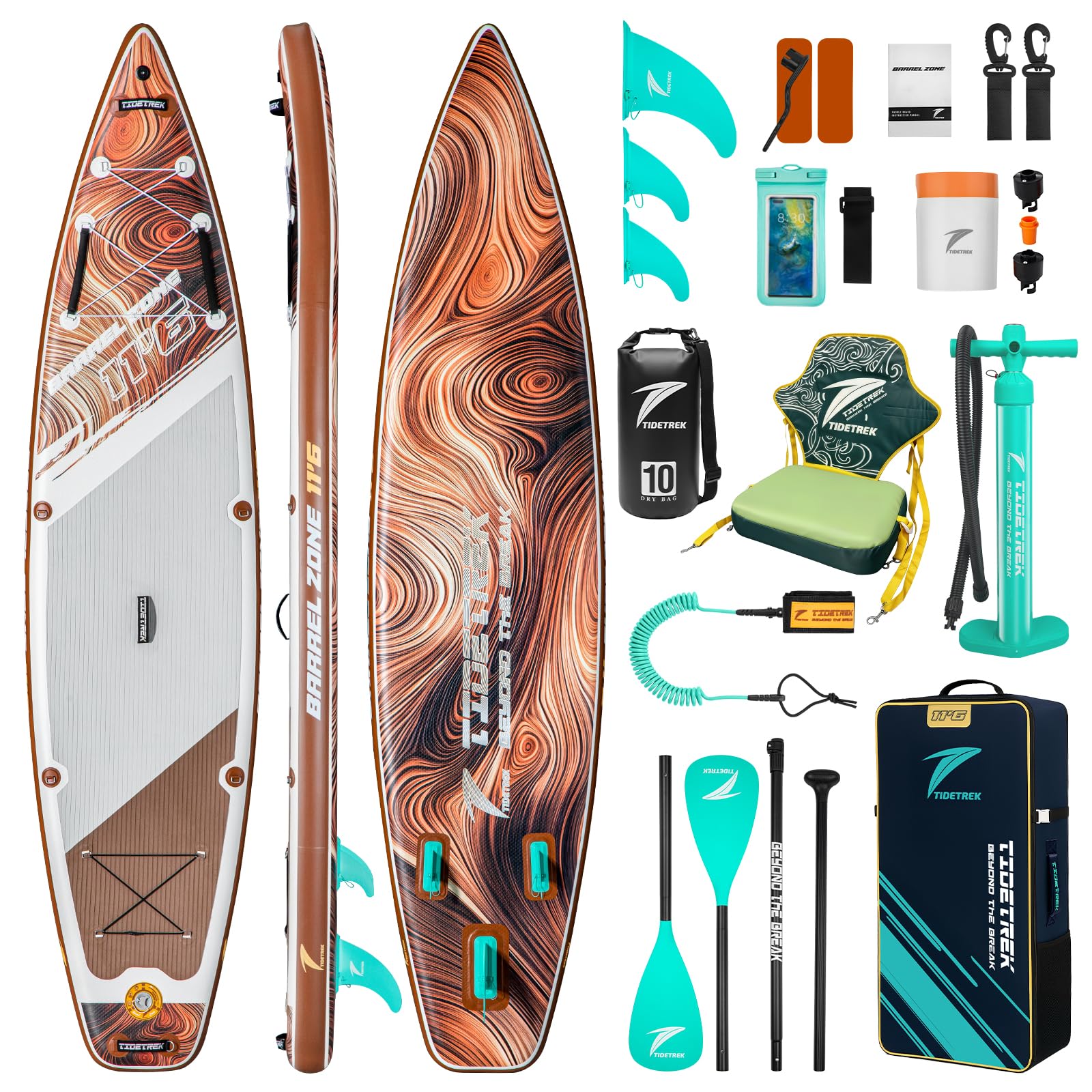 TIDETREK 11'6" Inflatable Stand Up Paddle Boards, Premium SUP Accessories, Non-Slip Comfort Deck for Youth & Adults