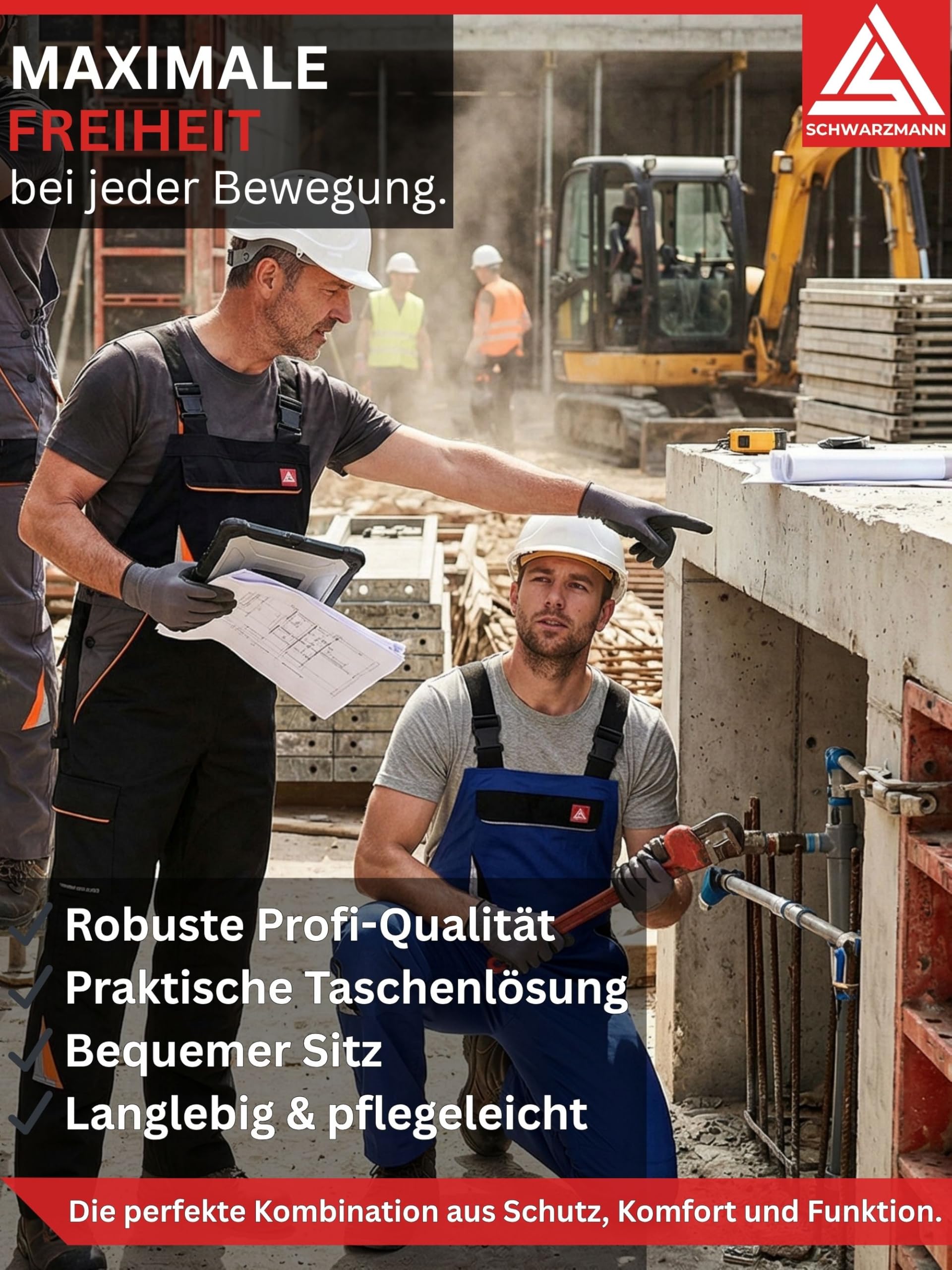 Arbeitshose Herren Latzhose mit Stretchbund 6 Taschen robuste Arbeitskleidung Männer Arbeitslatzhose mit Kniepolstertaschen Berufskleidung Handwerk Bau Industrie KFZ Werkstatt Lager Garten Sanitär DIY