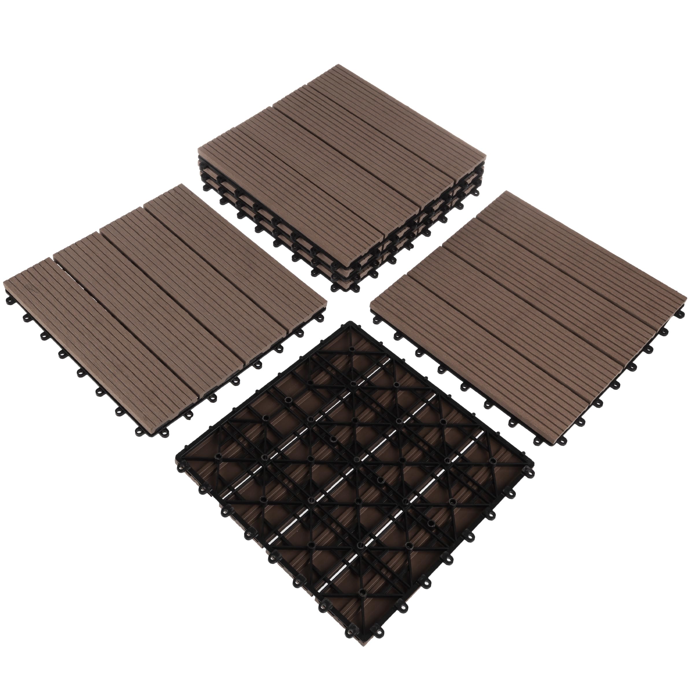 Interlocking Deck Tiles - 6-Pack 11.6-in Wood Plastic Composite All-Weather Outdoor Flooring Balcony Poolside or Patio by Pure Garden (Mocha Brown)