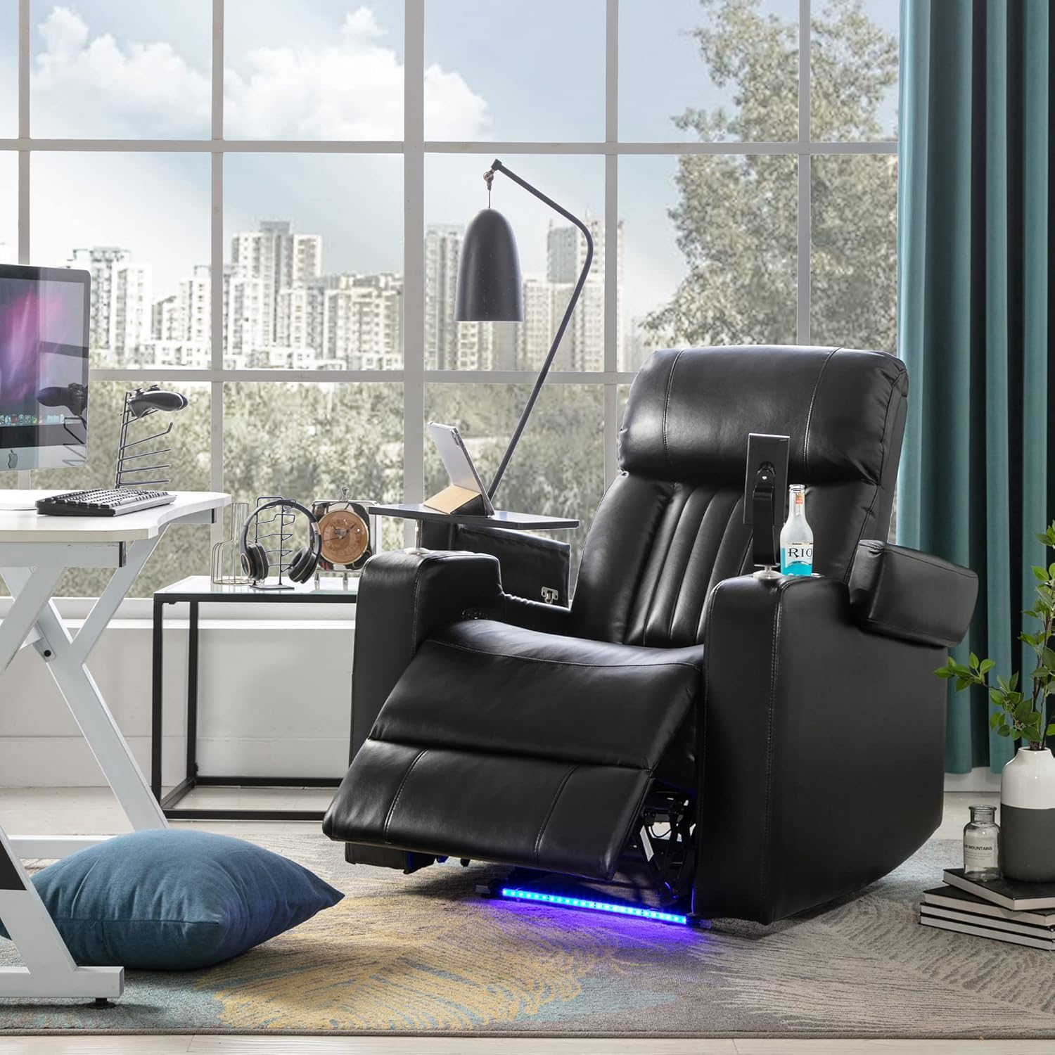 UFINEGO Power Recliner Chair with USB Ports and Cup Holders, Electric Home Theater Seating with 360 Swivel Tray Table, Metal Cell Phone Stand & Hidden Arm Storage : Home & Kitchen