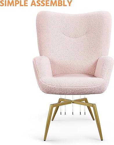 Miniatura 6 de Yaheetech Silla de tocador moderna, silla decorativa de tela Boucle, sillón de felpa Sherpa con respaldo alto y acolchado suave, silla casual