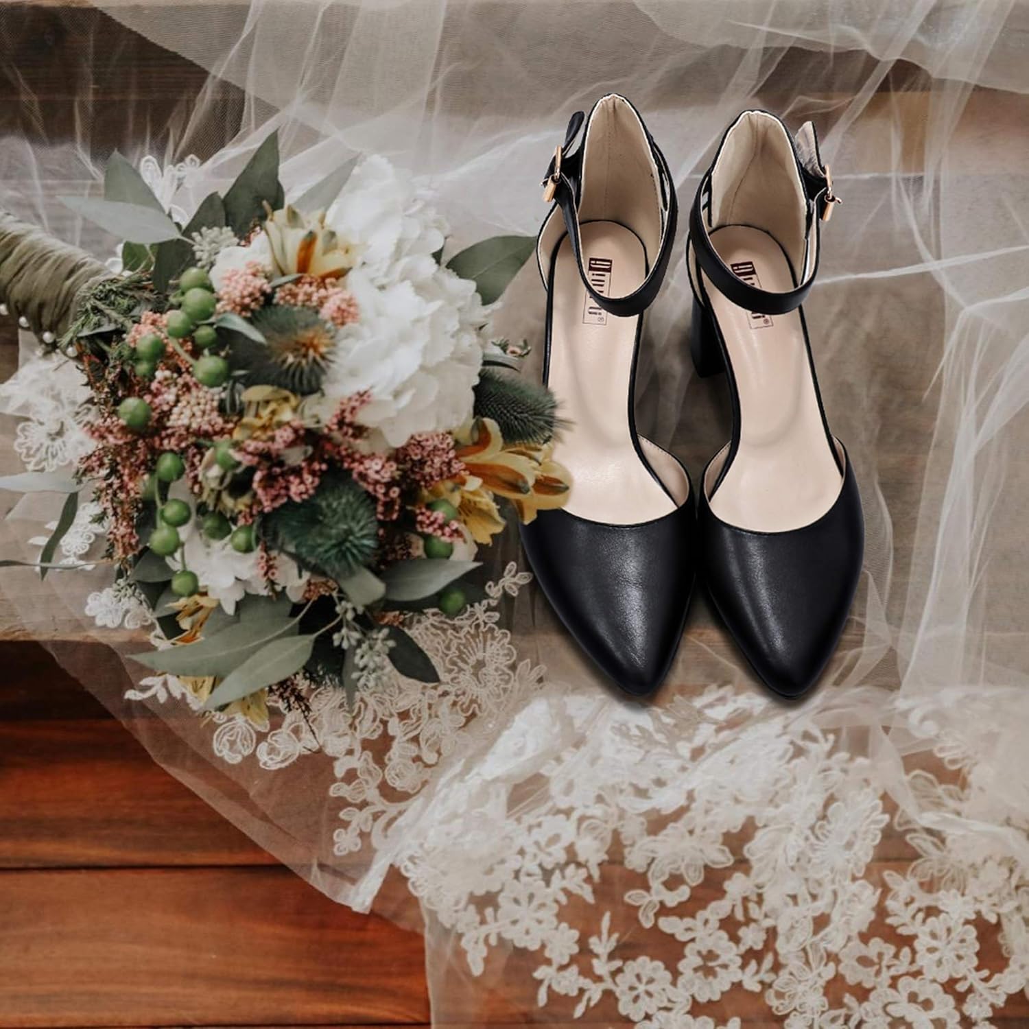 IDIFU Women's IN2 Pedazo Dress Shoes Low Block Heels Comfortable Chunky Closed Toe Ankle Strap Wedding Pumps - Image 2