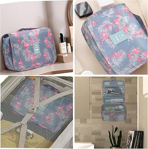 Miniatura 7 de L&FY Multifunción portátil de viaje neceser cosmético maquillaje bolsa de aseo caja de aseo organizador de lavado, Rosado Flamingo, Bolsa