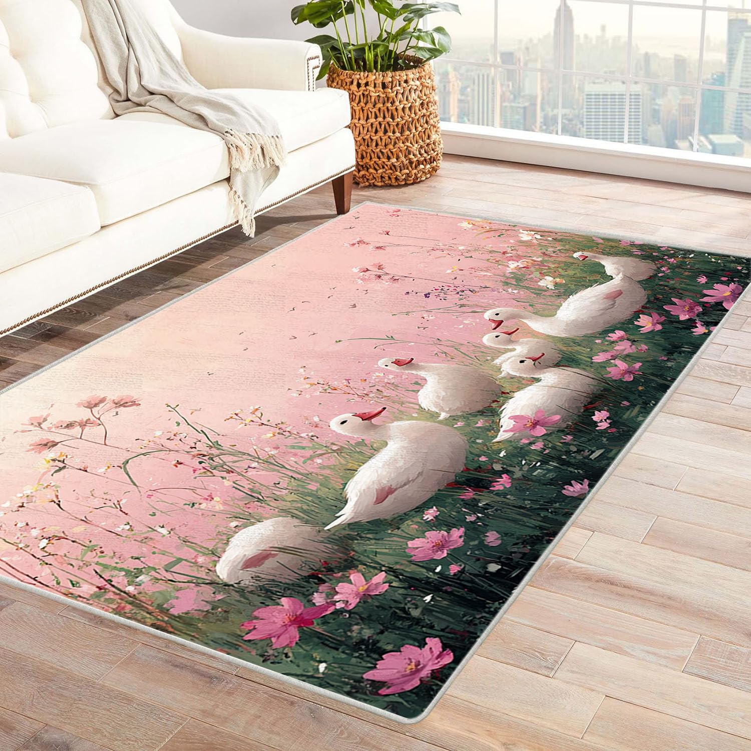 Tapis salon poils courts moderne rose animal 3D pour égayer votre cuisine et votre salle à manger