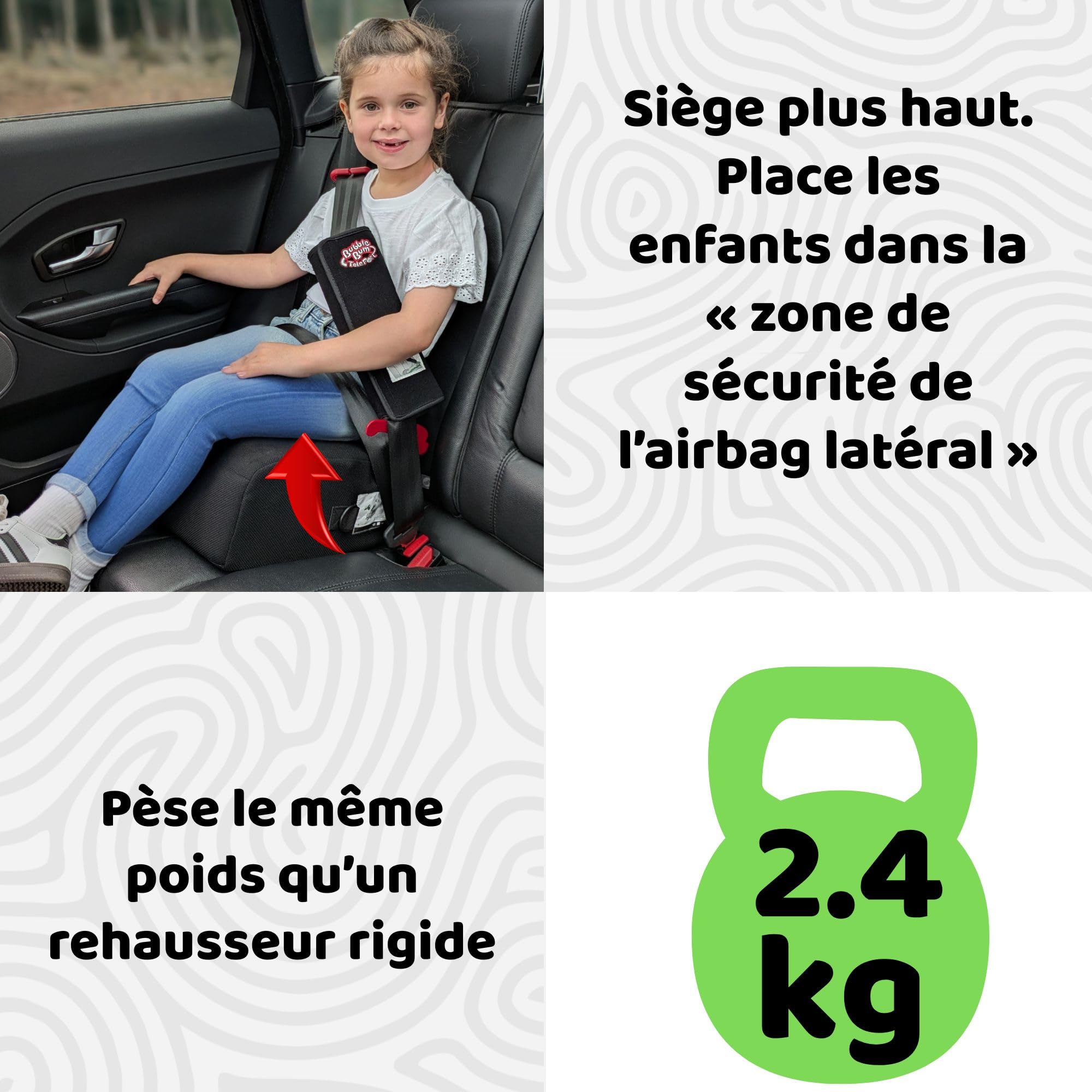 BubbleBum TelePort Rehausseur Voiture Enfant, Sièges Auto Voyage San Dossier, Réhausseur Voiture, Siège Auto Pliable Portable, Siege Auto Enfant 125-150cm, 5 à 12 ans, Groupe 2/3, i-Size R129 - Noir