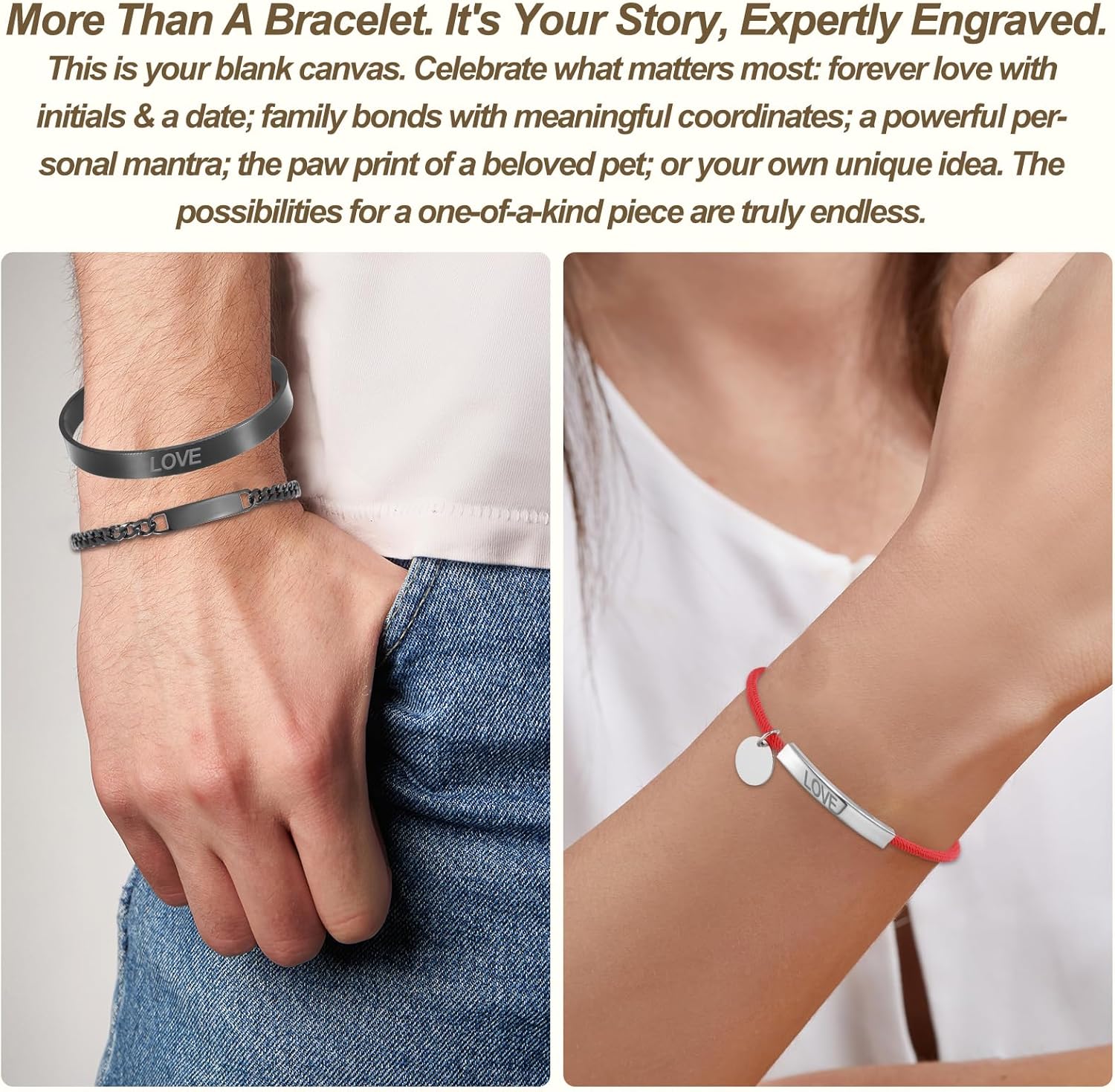 MECCANIXITY Braided Adjustable Stainless Steel Bracelets, Personalized Handmade Braided Rope Wrap Stainless Steel Engravable Bracelets with Bag for Mens Womens - Image 4