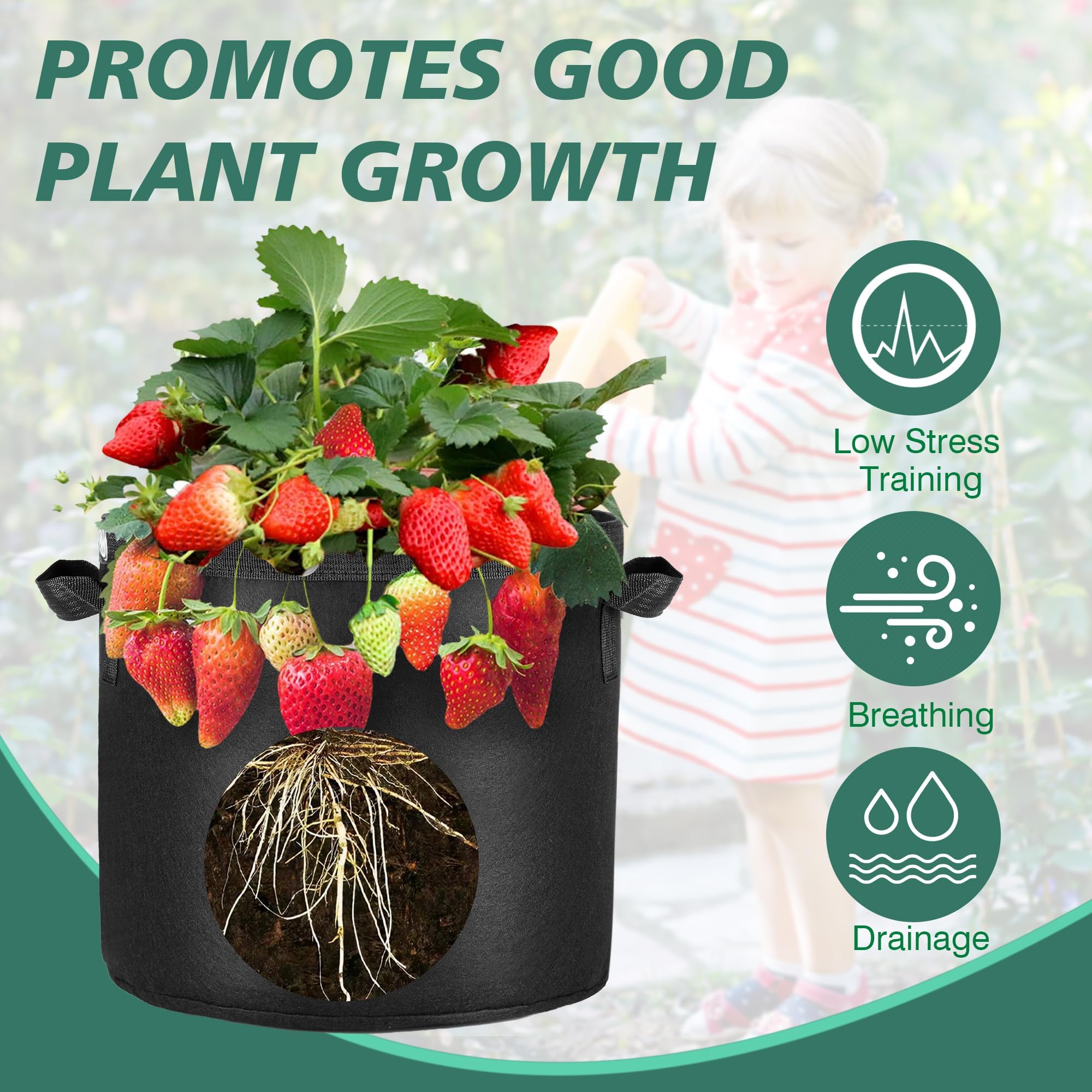 Lot de 5 sacs de plantation de 60 l en tissu non tissé, pour entraînement des plantes à faible stress, réutilisables, pour balcon, terrasse, serre et jardin, 60 l