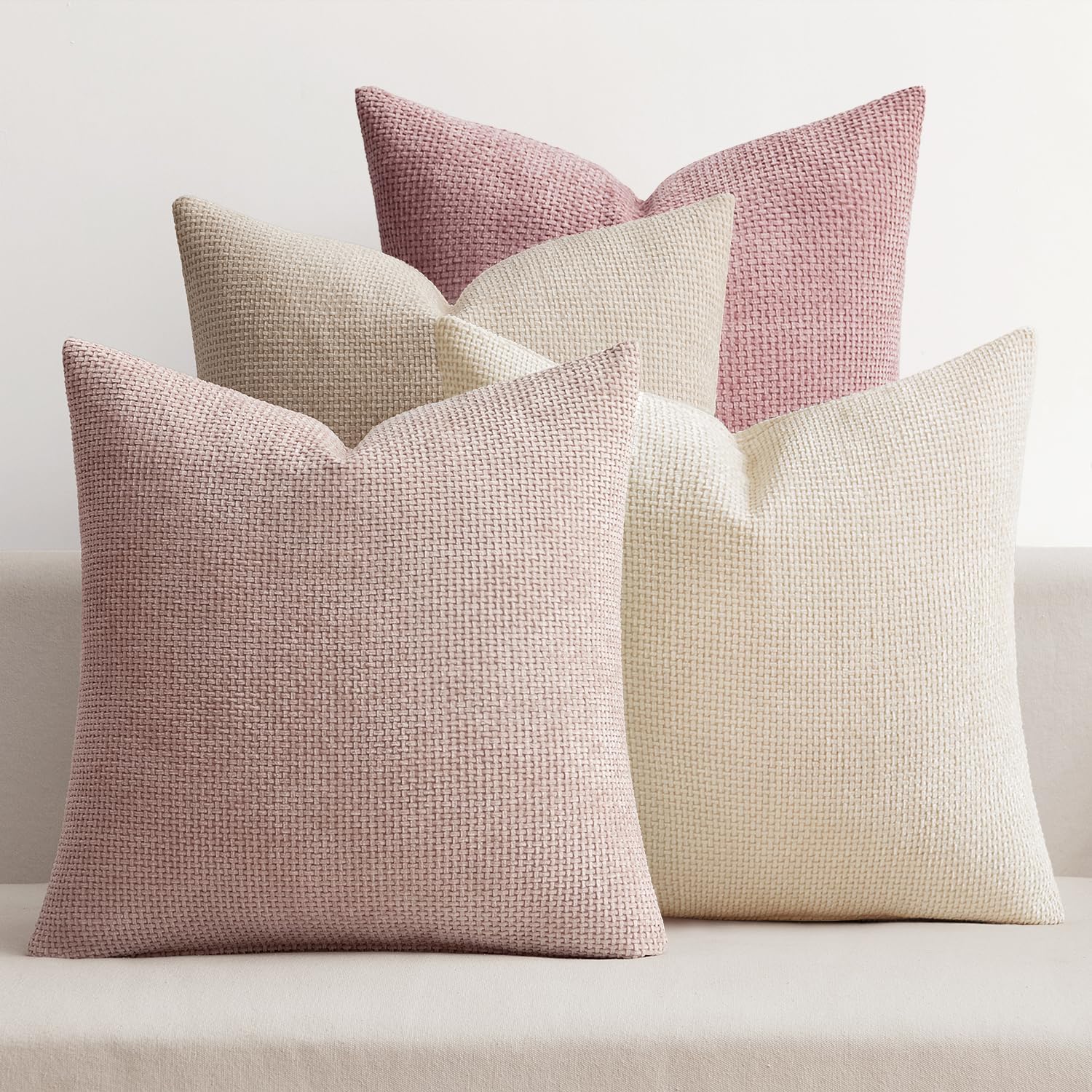 miulee pack of 4 couch throw pillow covers 18x18 inch neutral pink cute decorative chenille pillow covers farmhouse boho accent cushion covers for coquette room decor spring sofa bedroom living room