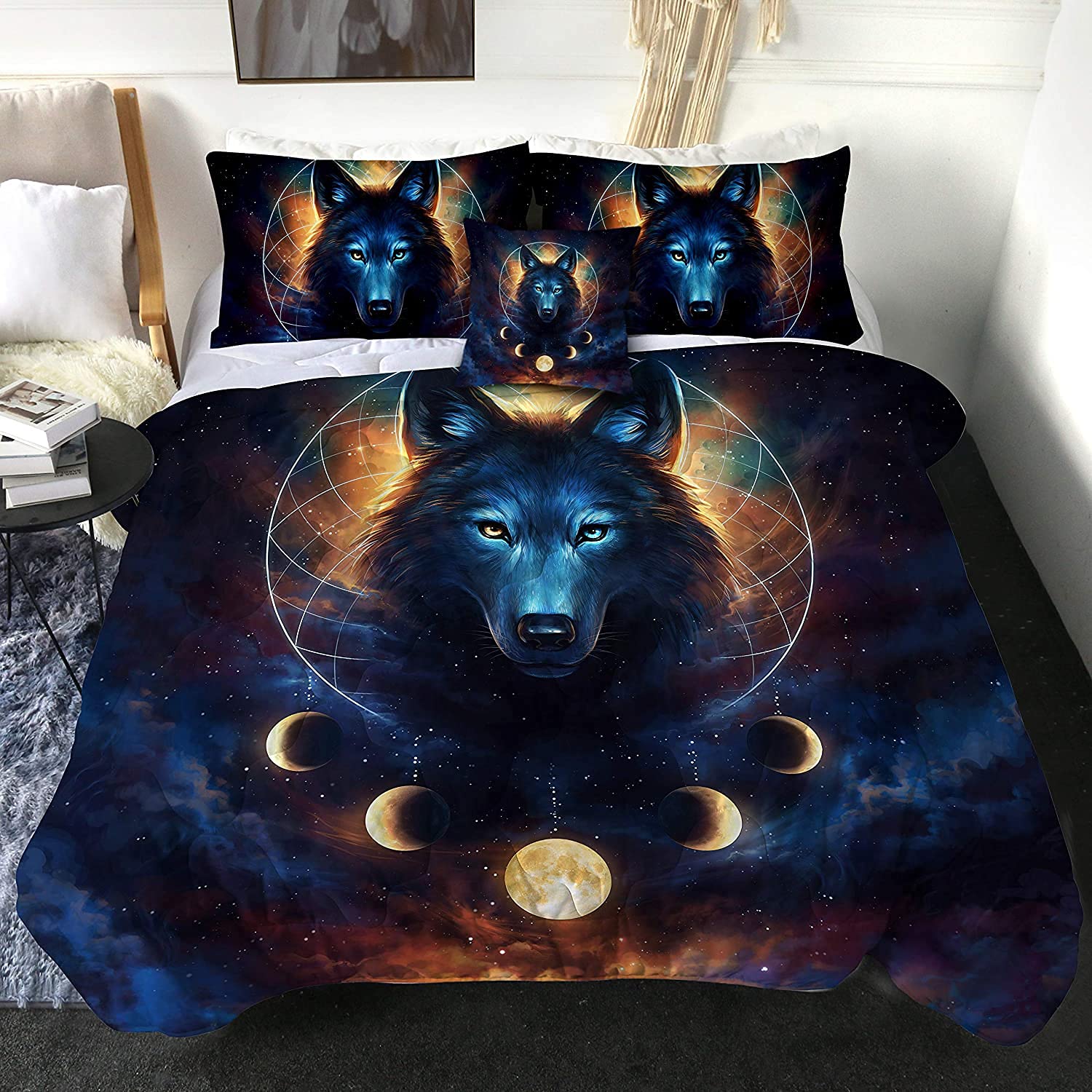 JoJoesArt Wolf Moon Comforter Set 