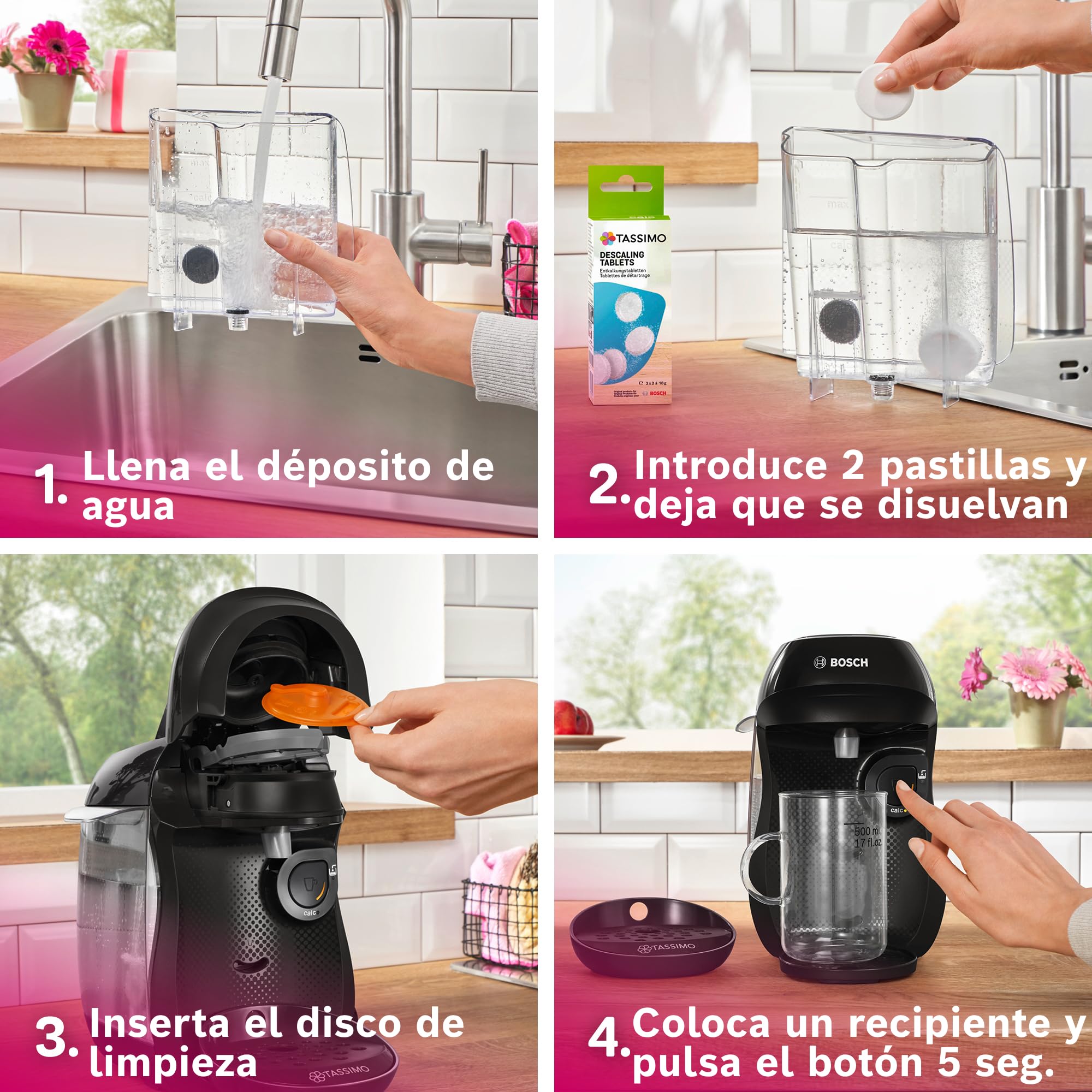 Bosch - Cafetera Tassimo Happy Friendly, Pastillas Descalcificadoras incluidas, Hasta 70 bebidas, OneTouch, INTELLIBREW™, Negro, TAS102EA