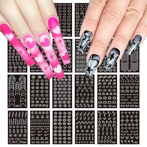 24 hojas de plantillas de aerógrafo, calcomanías de uñas para arte de uñas, calcomanías de uñas francesas, plantilla de impresión, herramienta de