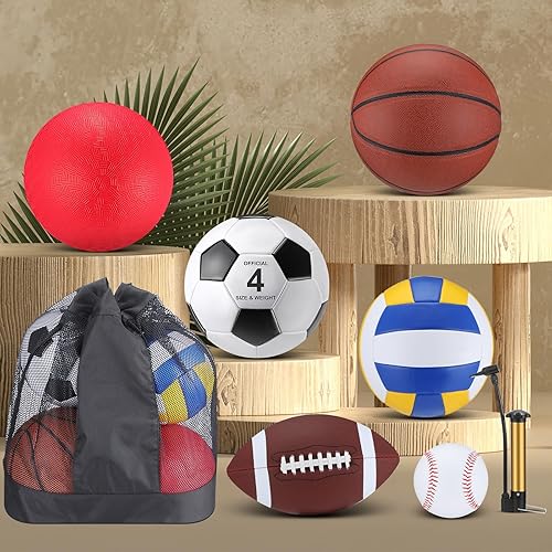 Miniatura 4 de Juego de 18 pelotas deportivas para niños y adolescentes, tamaño oficial, baloncesto, fútbol, voleibol, fútbol, parque infantil, béisbol, equipo