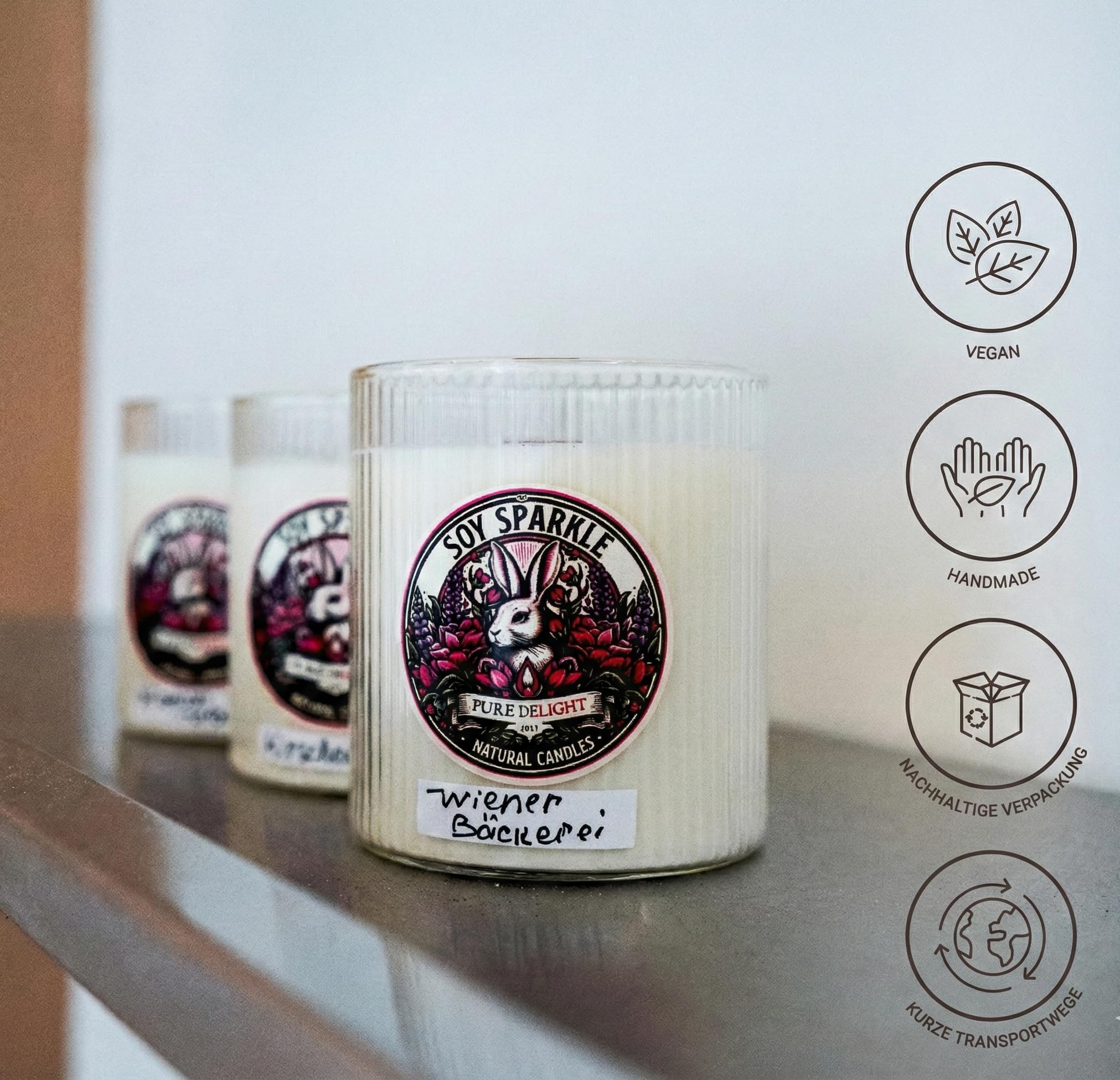 Soy Sparkle Duftkerzen Geschenkset Austrian Trio Set - 3x Natürliche Sojakerzen im Glas mit Holzdocht - Kerzen Set für Frauen, 100% EU-Zutaten