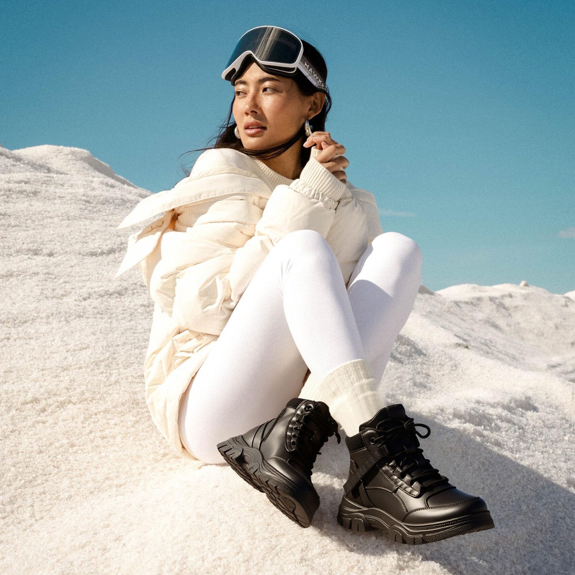 GLAMORA Botas de Nieve para Mujer, Botines de Invierno Impermeables con Forro de Pelo, Plataforma, Suela de Goma Antideslizante, Cremallera Lateral, Cordones y Suela Gruesa
