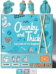 Kit completo de tricô para iniciantes - Kit de aprender a tricotar com acessórios de tricô como fio grosso para iniciantes, agulhas de bambu para iniciantes e muito mais - Inclui tutoriais em vídeo e