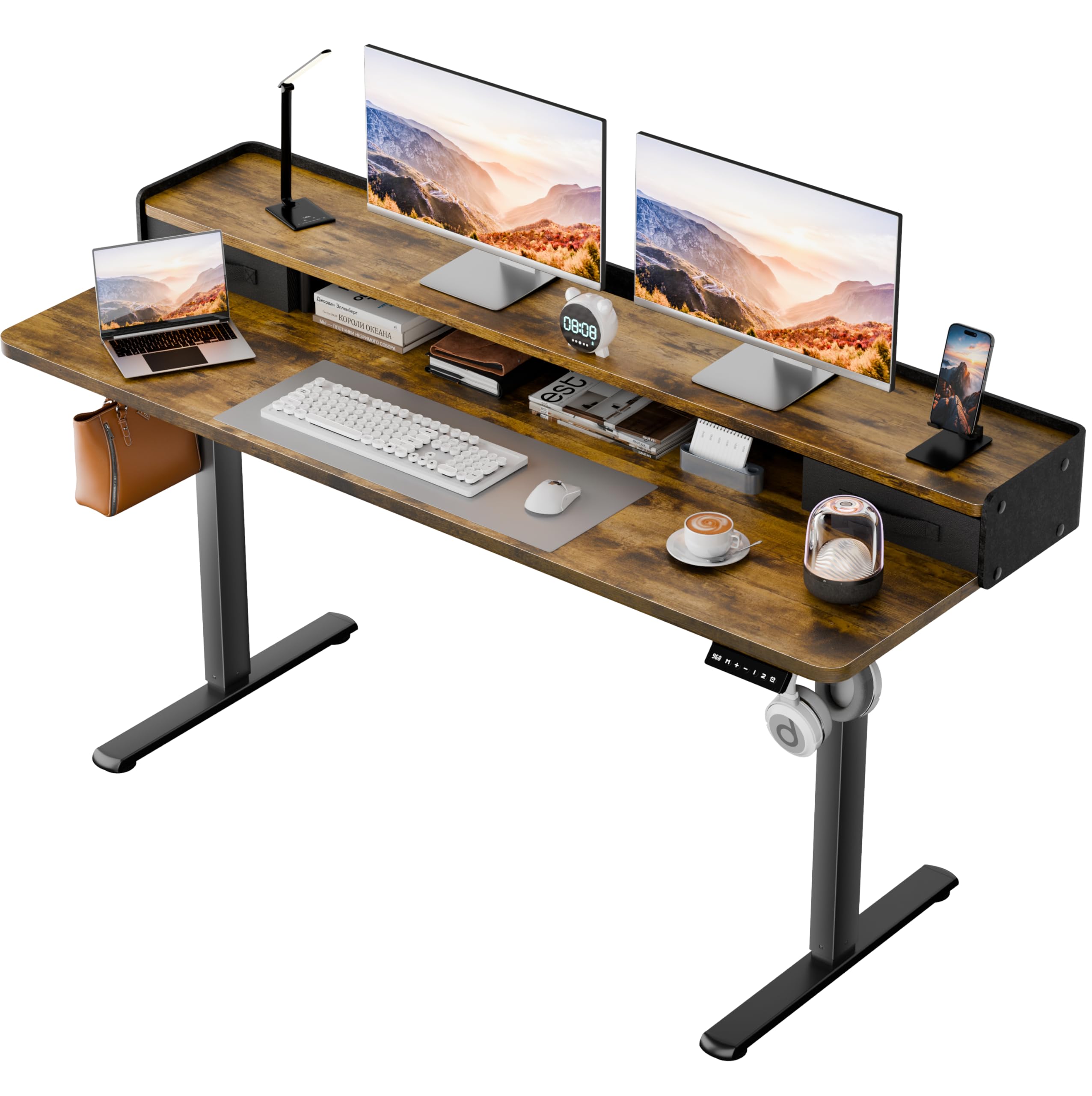 Homall Electric Standing Desk with 2 Drawers, Adjustable Height Computer Desk with Storage Sit Stand Table with Storage Shelf and Splice Board Quick