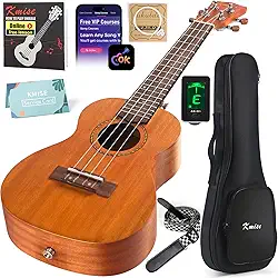 Kmise Ukulele profissional para iniciantes adultos, lição online gratuita de 58 cm concerto de mogno ukelele com kit de iniciante ukele infantil estojo de gig bag, alça, afinador, cordas de nylon