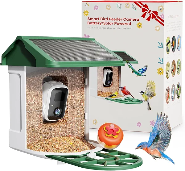 HARYMOR Bird Feeder with Camera-2K Live Video, Solar-Powered, Smart AI Identify Birds, 2L Food Capacity, Arrived Alerts, Bird Videos Storage, Mini Hummingbird Feeder for Watching Birds Outdoor