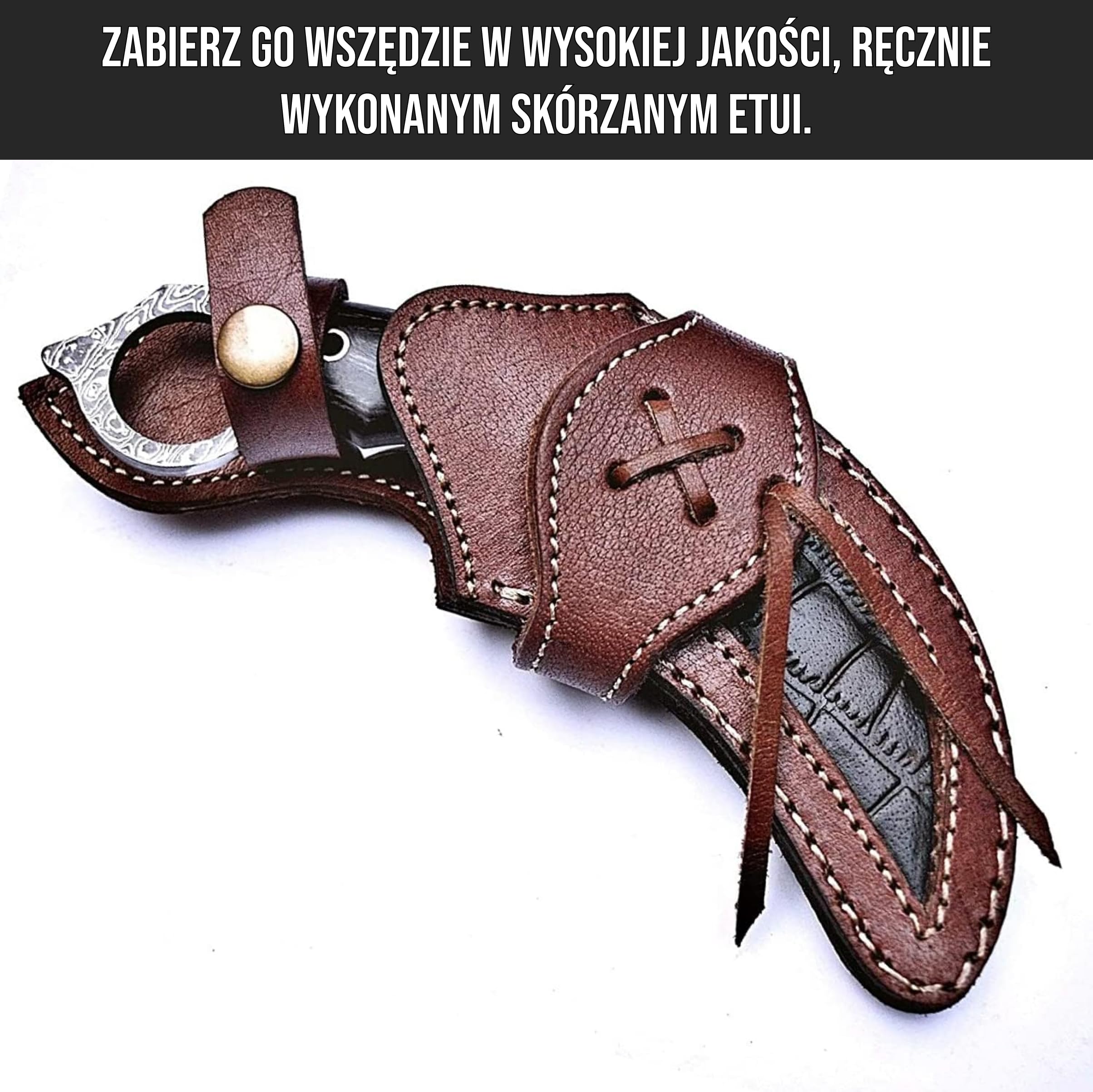 BIGCAT ROAR Nóż Karambit Damascus 7,5″ Ręcznie Robiony z Skórzanym Pokrowcem - Idealny do Skórowania, Kempingu, Na Zewnątrz - Pełno Tangowy Nóż Karambit z Rączką z Drewna Orzechowego - Desert Fox