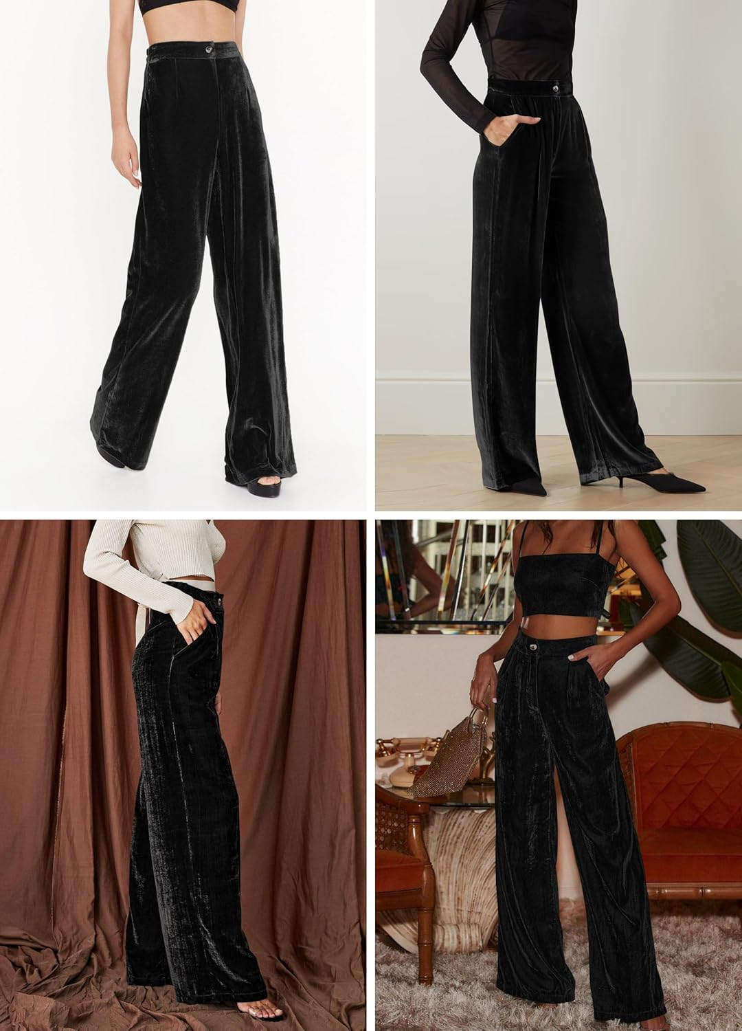 JUMISEE Women’s Velvet Wide Leg Pants Elastic High Waisted Palazzo Pants Business Work Casual Trousers with Pockets - Image 6