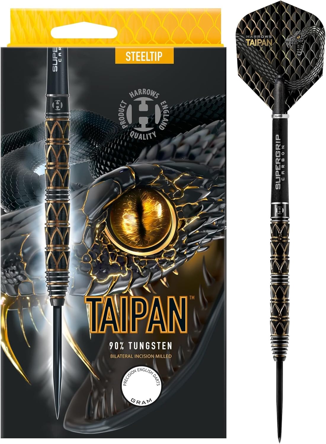Harrows Taipan 90% Tungsten Tip Darts (21), Black and Gold, 21 g