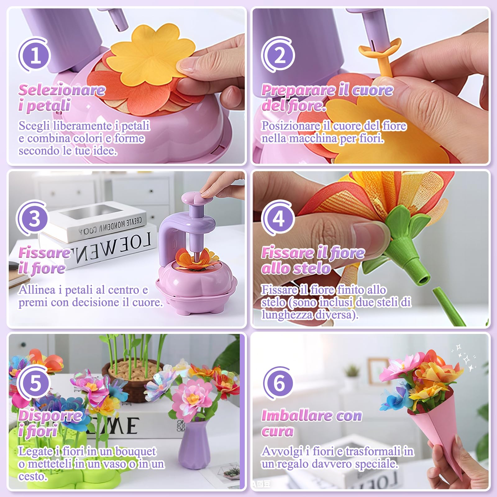 wittsyer Laboratorio dei Fiori, Kit Lavoretti Creativi per Bambini con Macchina per la Produzione di Fiori, Regalo Giochi Creativi per Bambina 4 5 6 7 8+ Anni