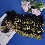 Jmkcoz Women Belly Dance Hip Scarf with Sequins Coins, Belly Dancing Skirts Wrap for Bellydance Halloween Performance Costume