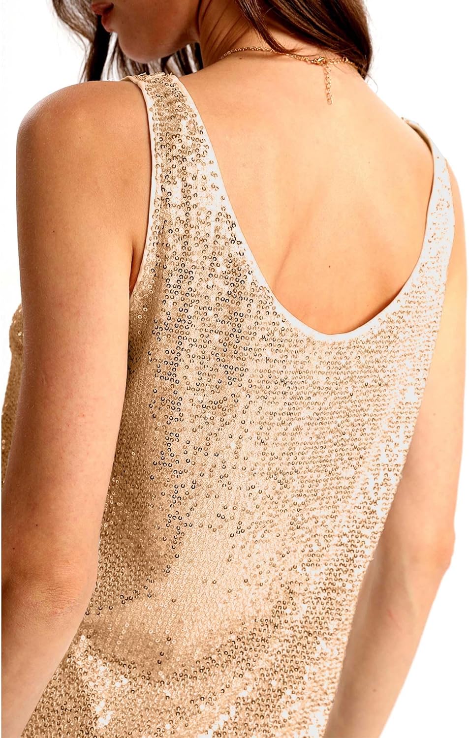 Womens Summer Sleeveless Sequin Tops Scoop Fashion Neck Sparkly Shimmer Tanks Tops Blouses - Image 6