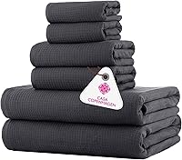 Vista 45 de CASA COPENHAGEN Solitaire - Juego de toallas de 6 piezas, color blanco brillante, 21.16 oz/m², 2 toallas de baño, 2 toallas de mano, 2 toallas