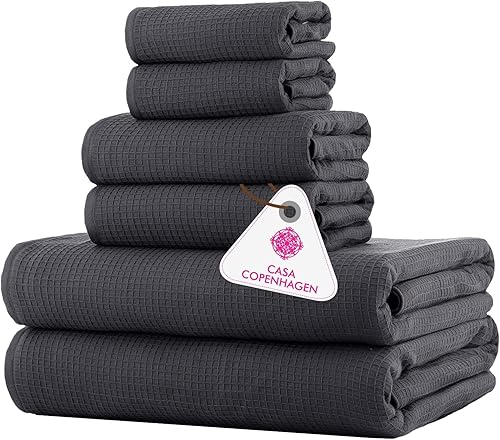 Miniatura 45 de CASA COPENHAGEN Solitaire - Juego de toallas de 6 piezas, color blanco brillante, 21.16 oz/m², 2 toallas de baño, 2 toallas de mano, 2 toallas