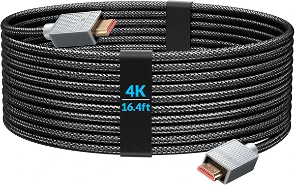 SETMSPACE HDMI Cord [Industrial Grade Material] HDMI to HDMI Cable 4K@60Hz, Durable Braided HDMI Cables, 16.4ft Long Cable with Zinc Alloy One Piece Plug- Chew-Resistant