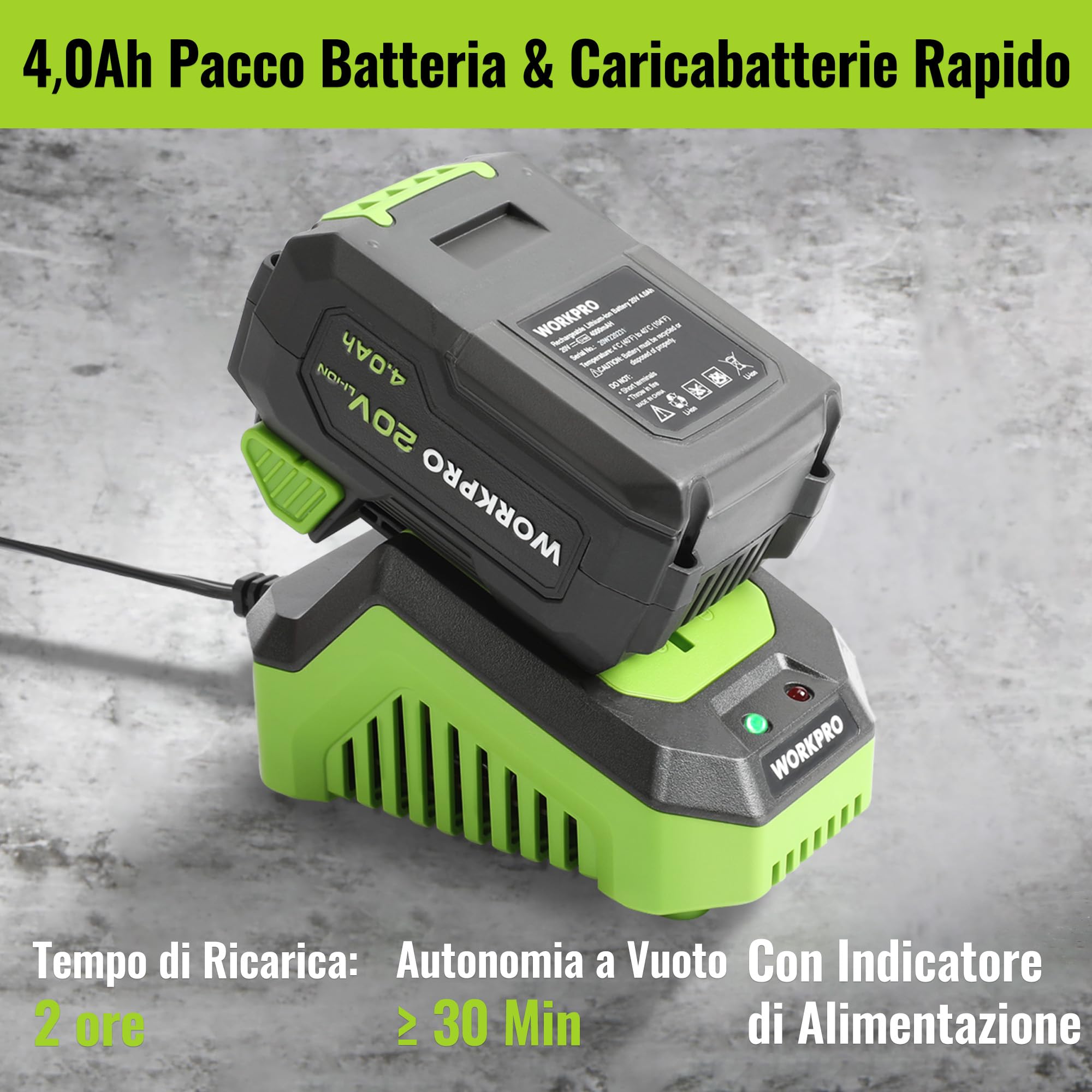 WORKPRO Mini Sega Circolare 20V per Legno, Sega Circolare Senza Fili | con Batteria 4.0Ah e Caricabatterie, 3 Lame, 4500 giri/min, Guida Laser, Taglio 43mm (90°)/28mm (45°)