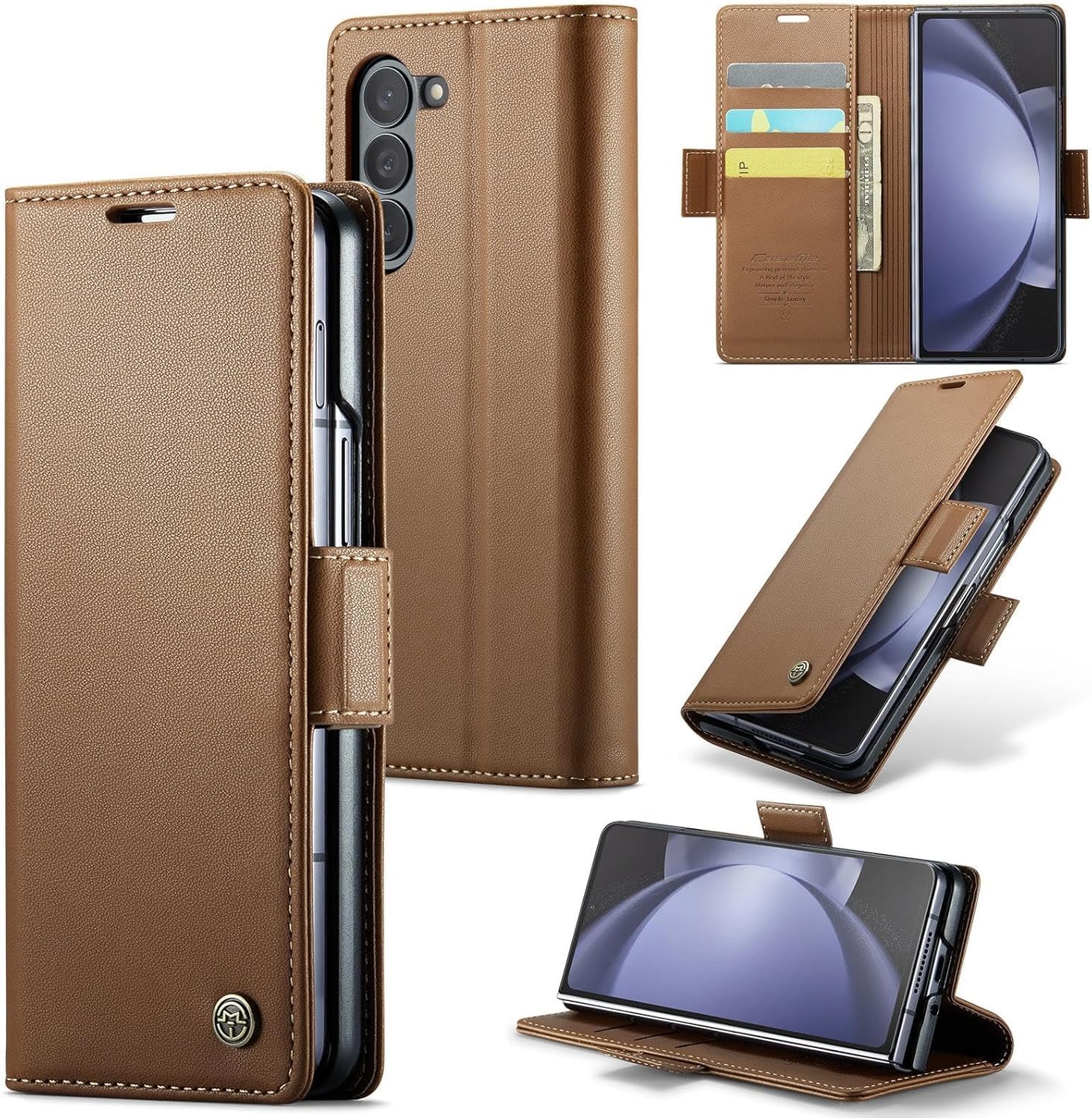 Case for Samsung Galaxy Z Fold 5 Case (2023), PU Leather Wallet Flip Folio Case with Card Holder Blocking Kickstand Shockproof Phone Cover for Galaxy Z Fold 5 5G 2023 (Brown)
