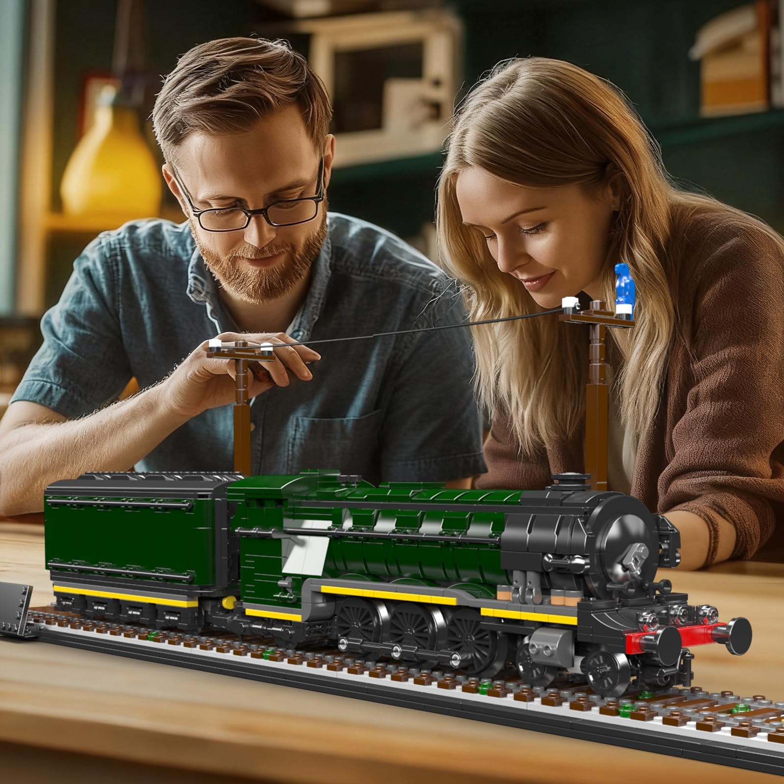 Mould King 12044 Flying Scotsman - Modellino di locomotiva a vapore, set di treni su larga scala da 1766 pezzi, con binari espositivi e carro merci, progetto di montaggio per hobbisti adulti