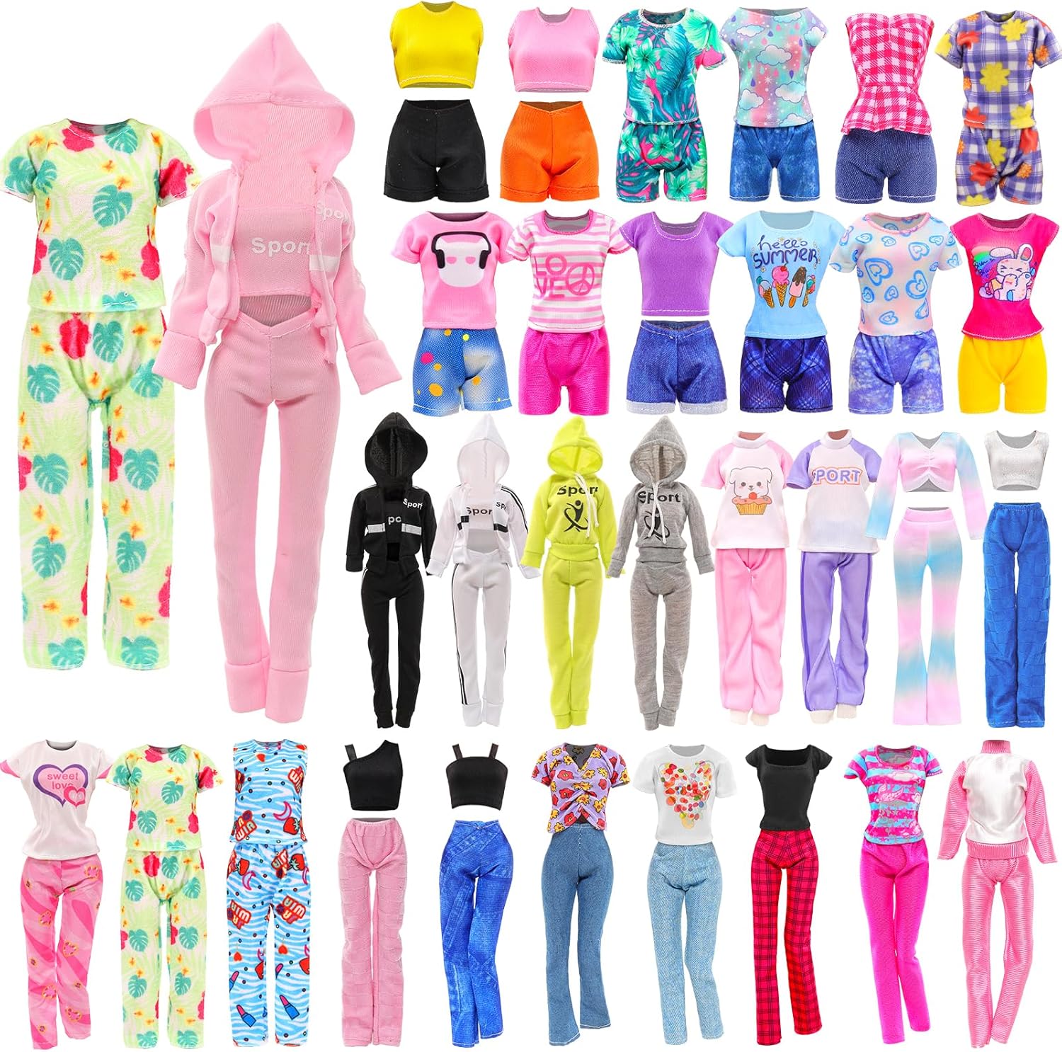 Barwa 10 Sets Doll Clothes Hooded Sports Suit Casual Outfits Tops and Pants Doll Pajamas for 11.5 inch Girls Dolls