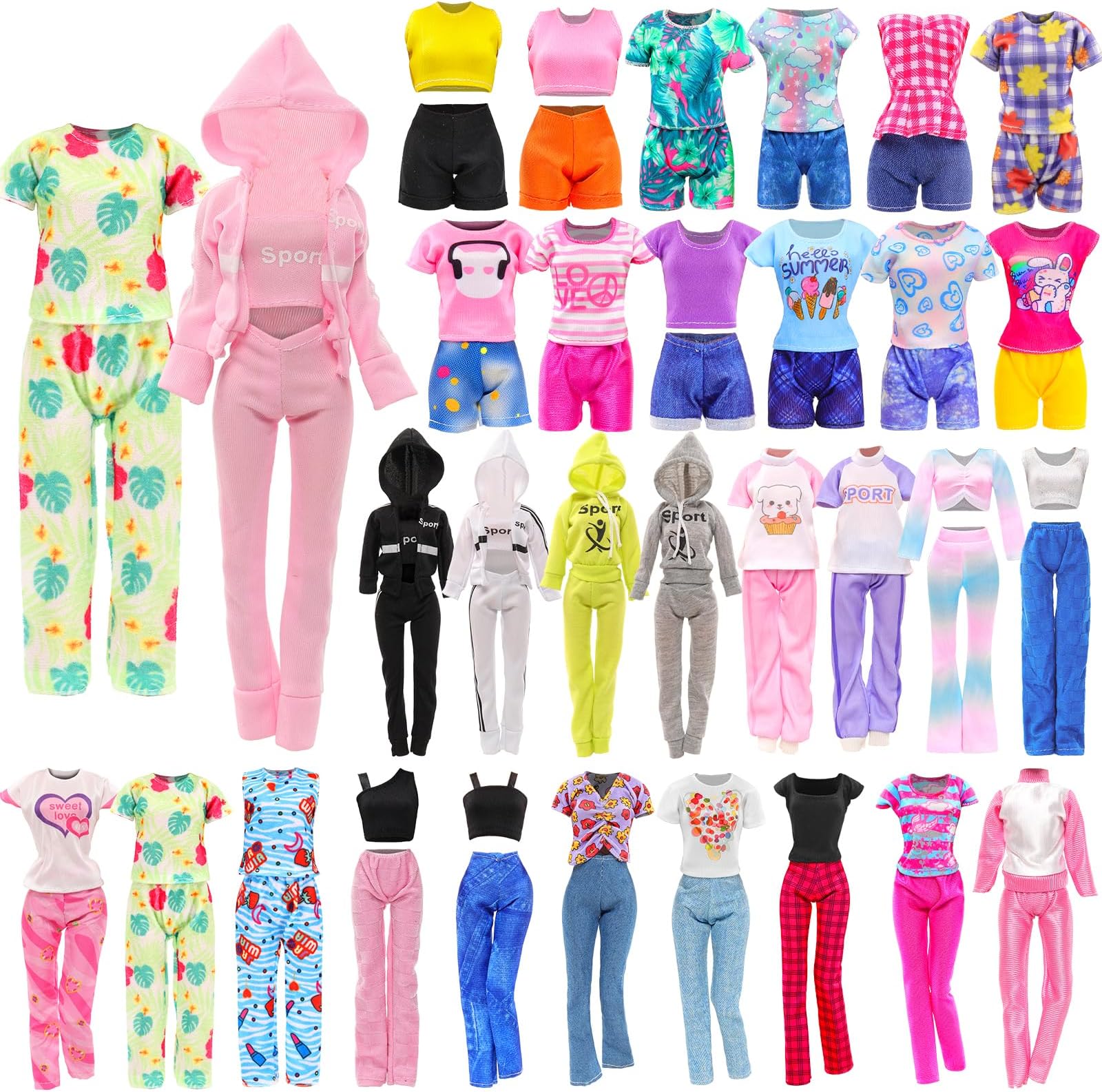 Barwa 10 Sets Doll Clothes Hooded Sports Suit Casual Outfits Tops and Pants Doll Pajamas for 11.5 inch Girls Dolls