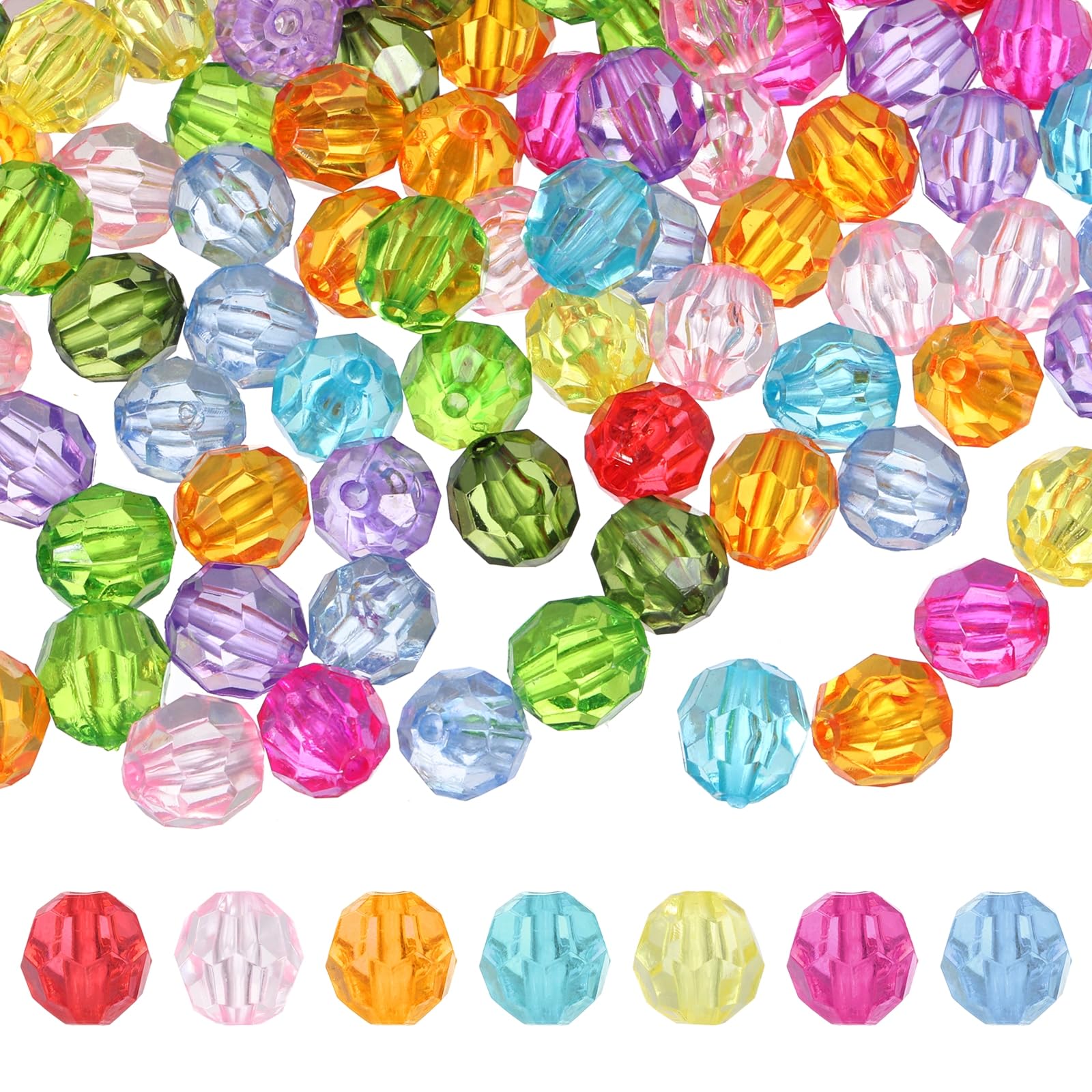 sourcing map 400 Pcs Acrylic Round Faceted Beads 8mm Loose Crystal Spacer Bead for Bracelets Necklace Keychains DIY Crafts Jewelry Making, Mixed Colors