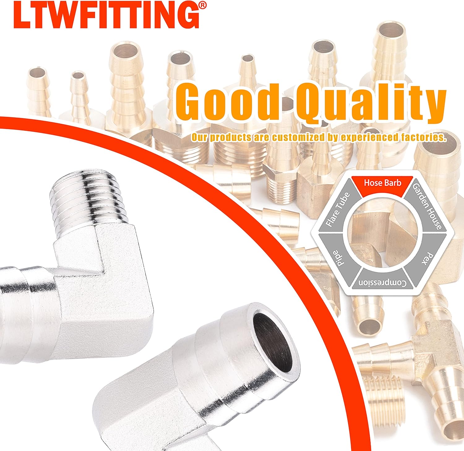 LTWFITTING Nickel Plating90 Degree Elbow Brass Barb Fitting 5/8-Inch ID Hose x 1/4-Inch Male NPT Fuel Boat Air (Pack of 5)