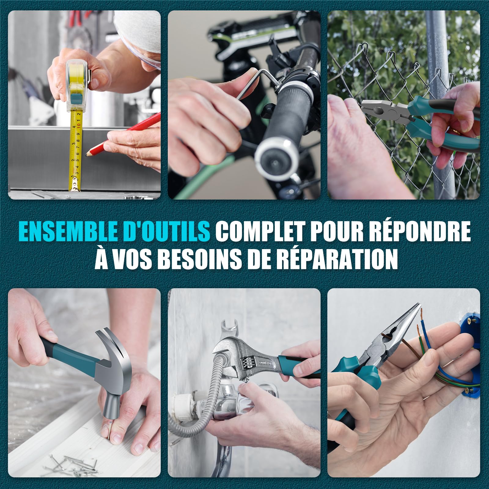 Sundpey Caisse a Outil 206 Pcs, Visseuse Devisseuse Sans Fil 12V pour Serrer/Desserrer des vis, Malette Outils avec Perceuse-Visseuse pour Bureau, Réparation à Domicile avec Tournevis et Pinces, Bleu
