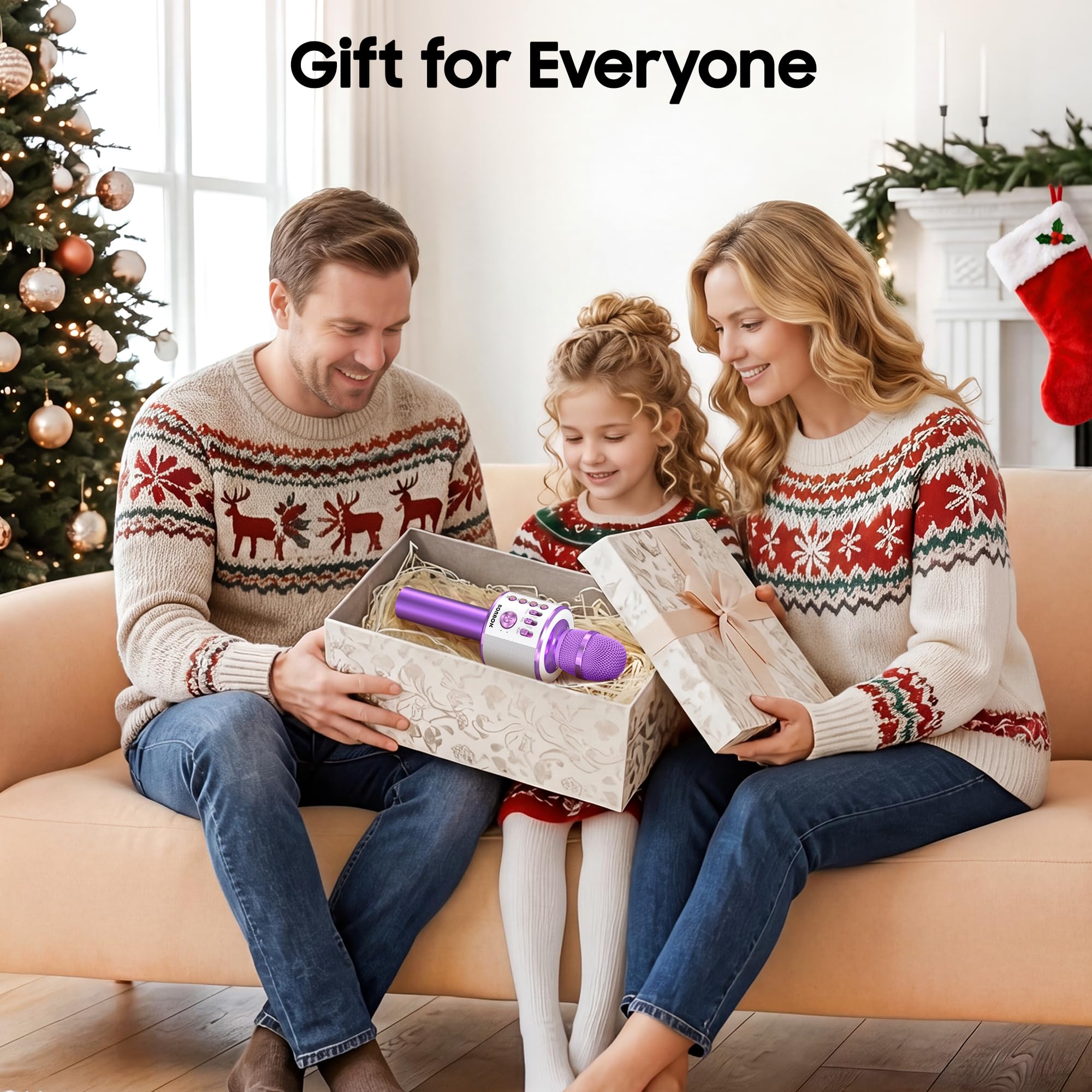 BONAOK Wireless Bluetooth Karaoke Microphone, 3-in-1 Portable Handheld Mic Speaker Machine for All Smartphones, Gift for Girls Boys Kids Adults All Age Q37(Light Purple) 4