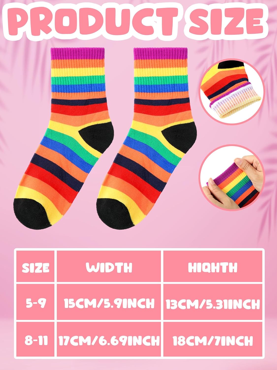 6 Pairs Crew Socks Striped Rainbow Athletic Novelty Pride Rainbow Ankle Sock Colorful LGBT Socks for Adults - Image 4