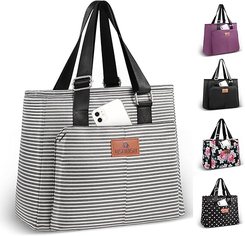 Lonchera para mujer con 2 bolsillos, bolsa térmica térmica a prueba de fugas, bolsa grande para el almuerzo para adultos, rayas