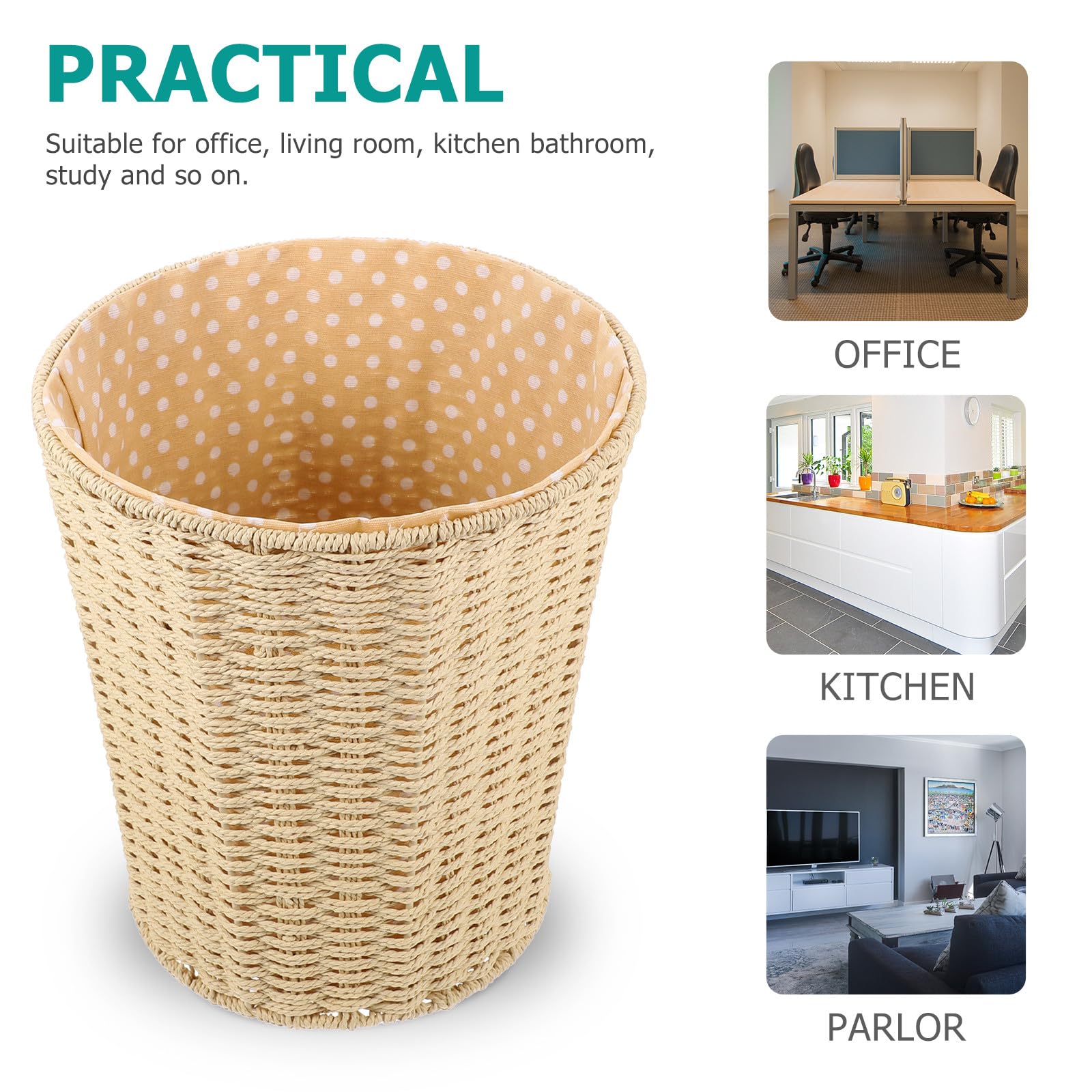 HOMSFOU Papierkorb Geflochten aus Rattan Leichter und Stabiler Aufbewahrungskorb fürs Wohnzimmer mit Schlichtem Design und Umweltfreundlichem Material Zufälliger Stil